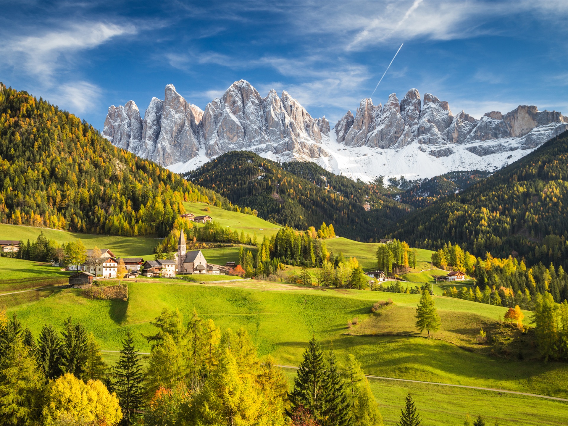 Wallpaper Alps, Italy, village, mountains, trees, valley, clouds, autumn 1920x1440 HD Picture, Image