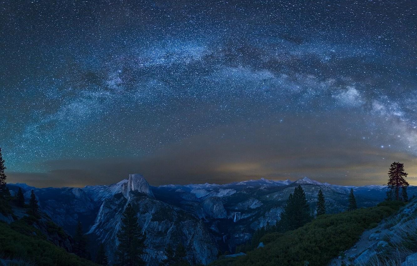 Wallpaper mountains, stars, CA, Yosemite, The Milky Way