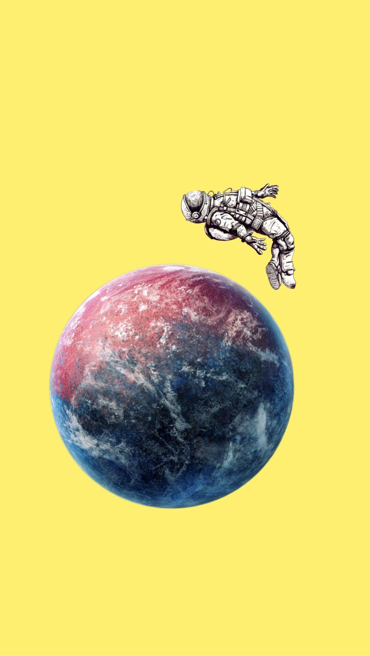 Yellow Lockscreen / Wallpaper / Background Space Astronaut Earth