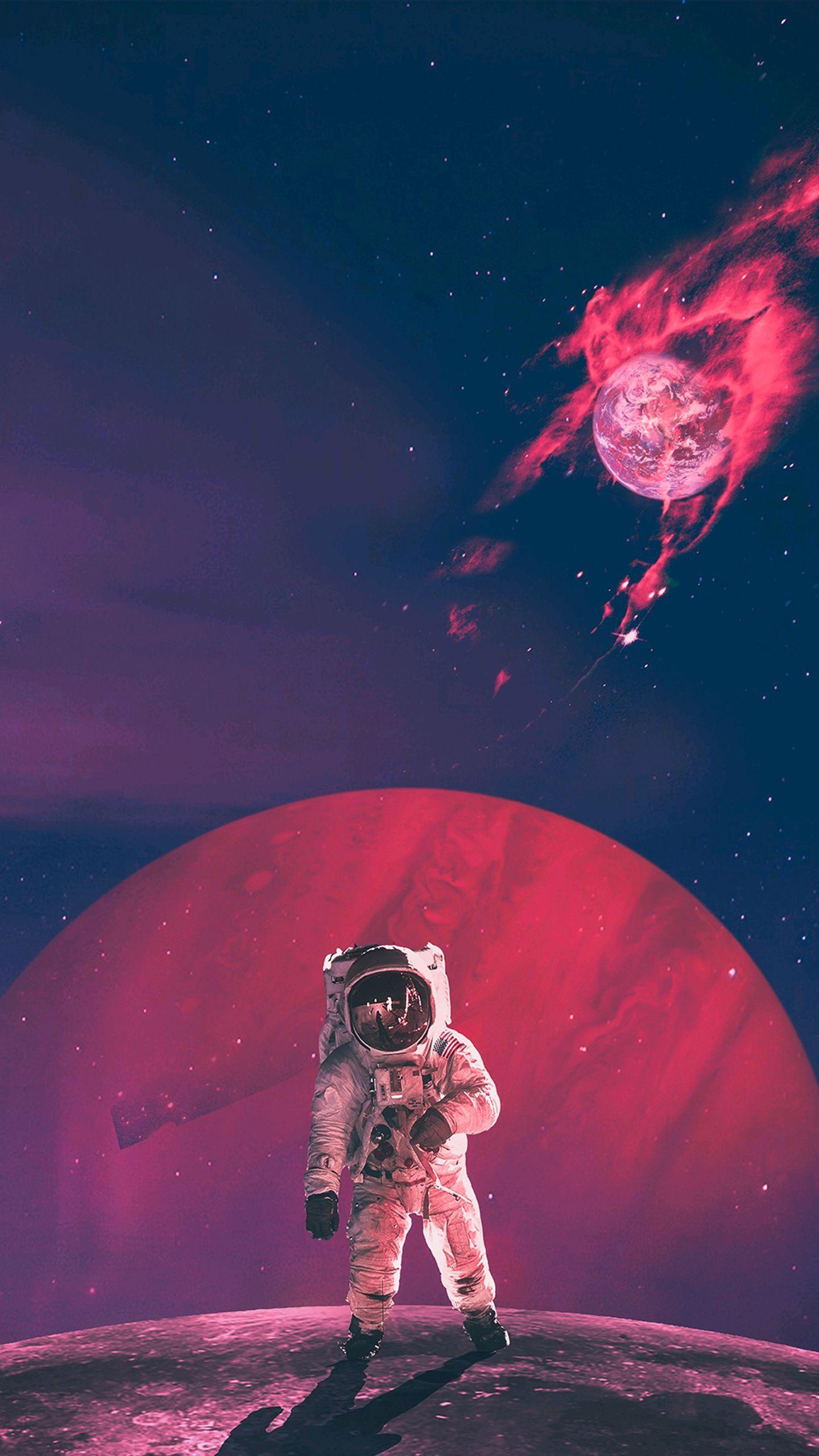 Astronaut Artwork Burning Earth Android Wallpaper