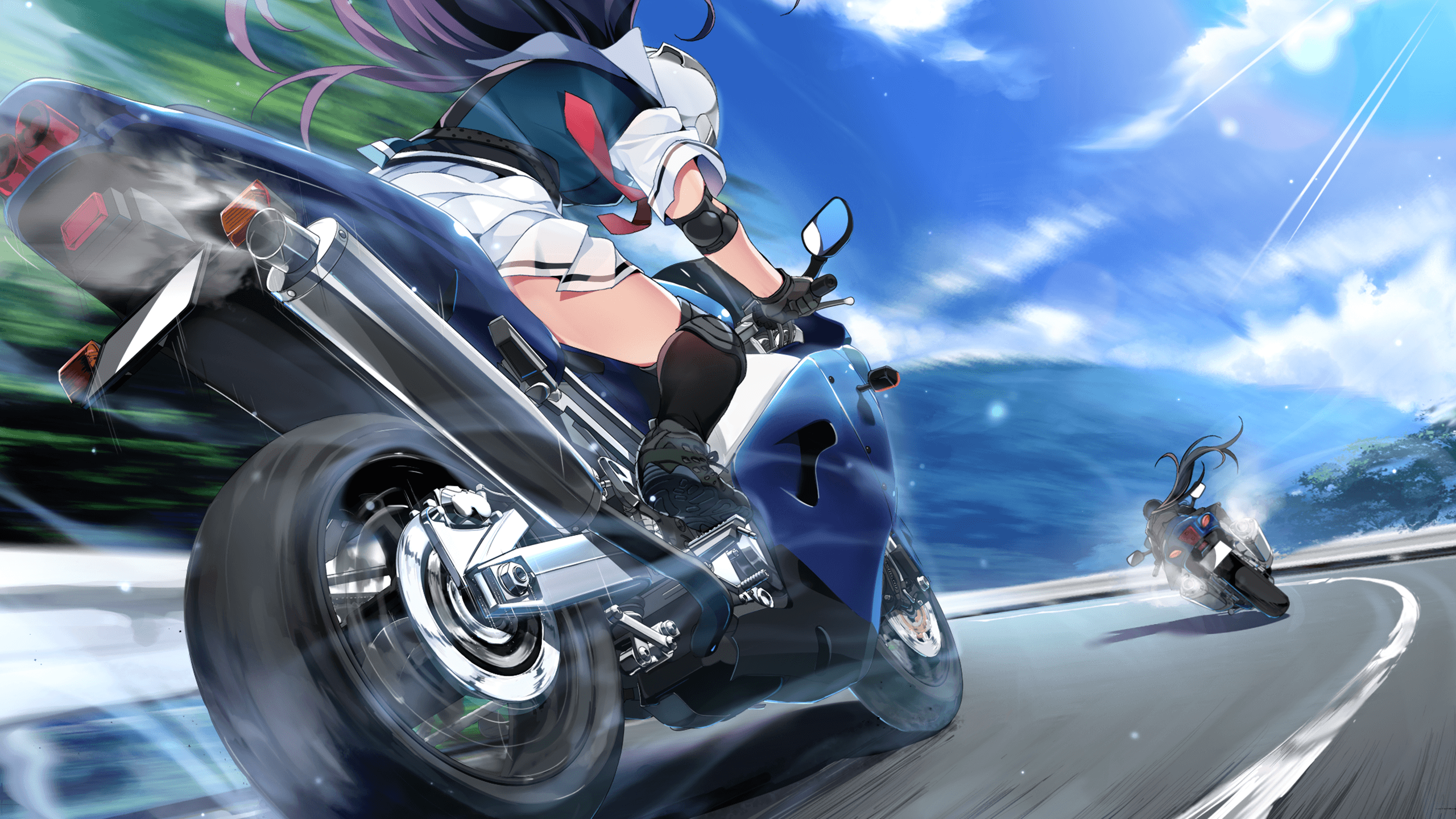 Pink And Green Motorcycle Anime Style