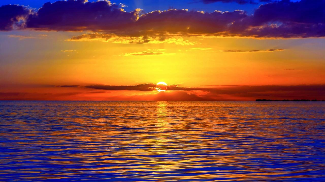 Wallpaper Sunset, Sea, Beach, Horizon, HD, Nature