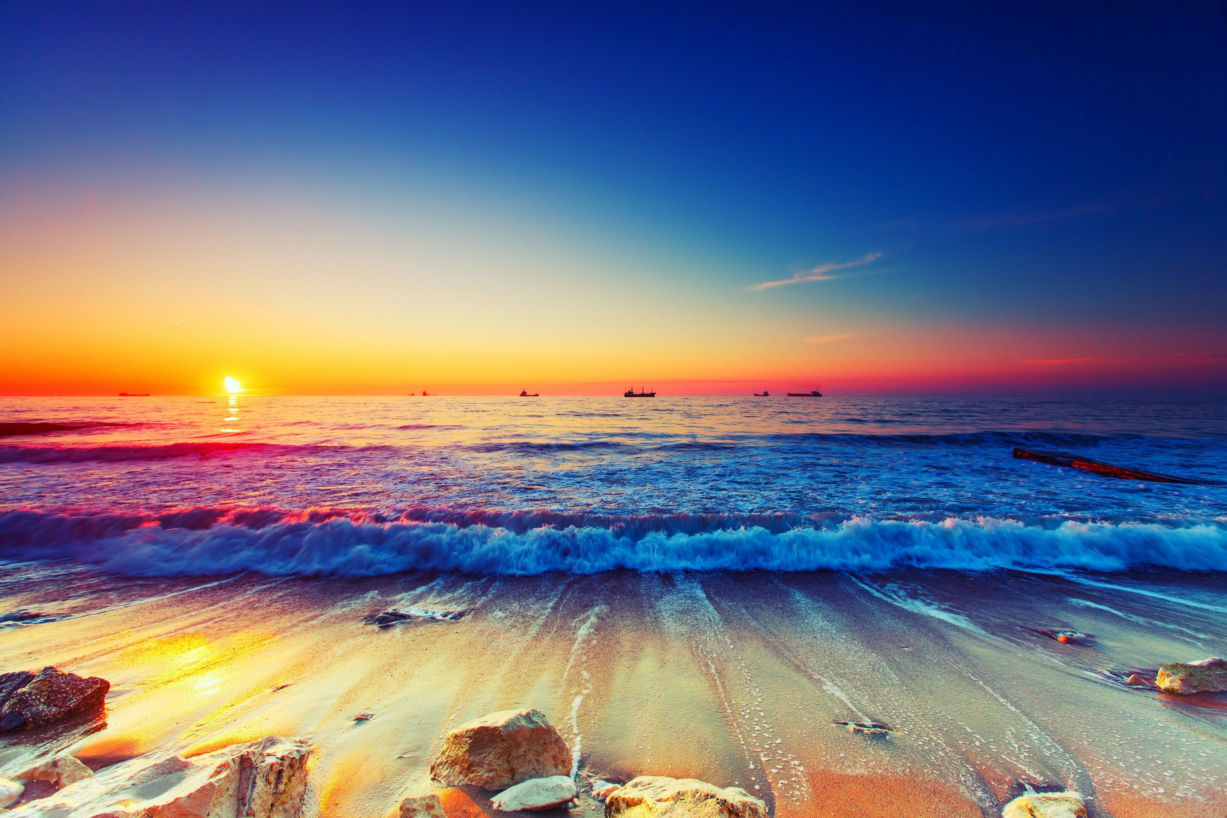 Sunset Sea Beach Ocean Shore, HD Wallpaper