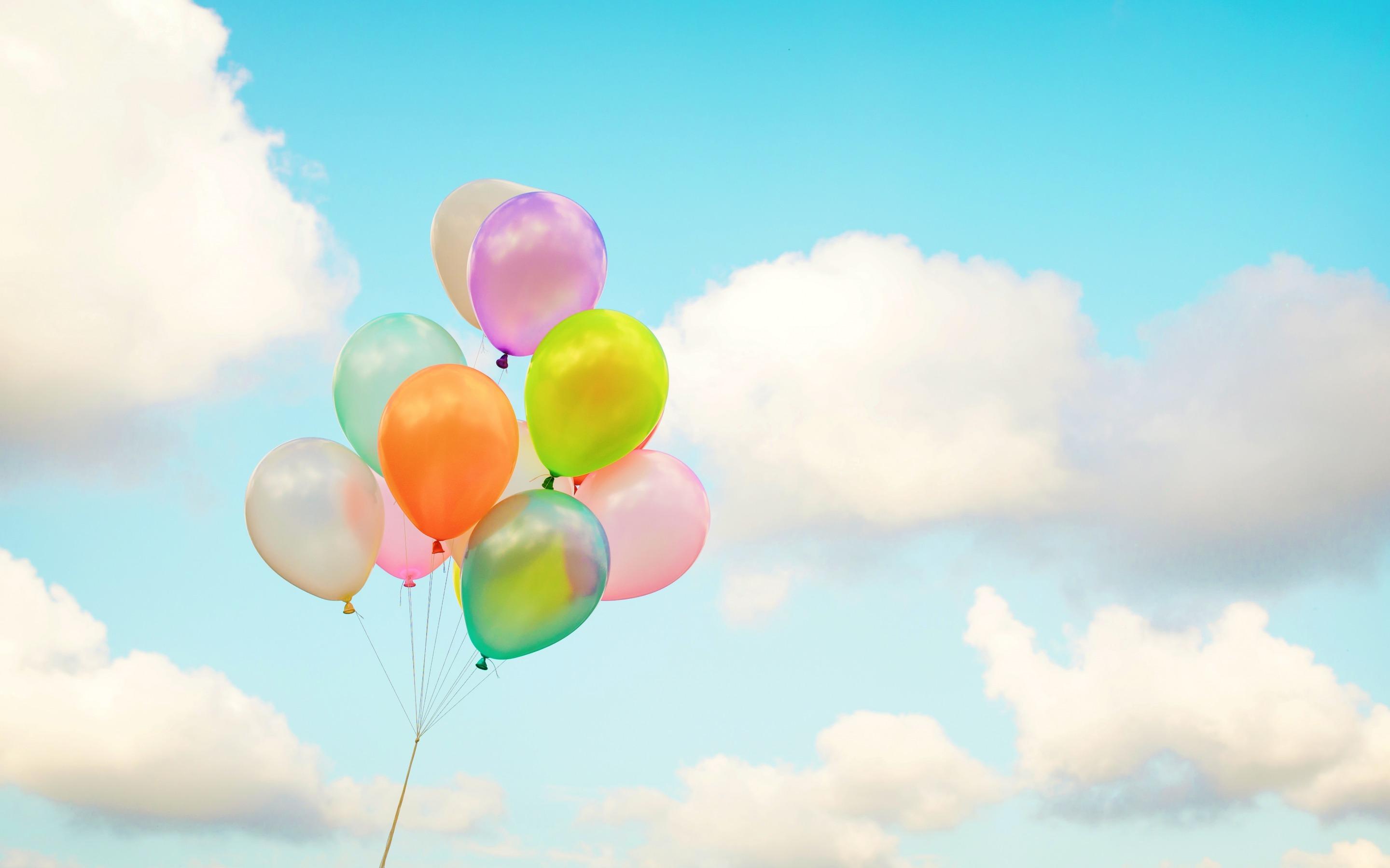 Download wallpaper colorful balloons, blue sky, white