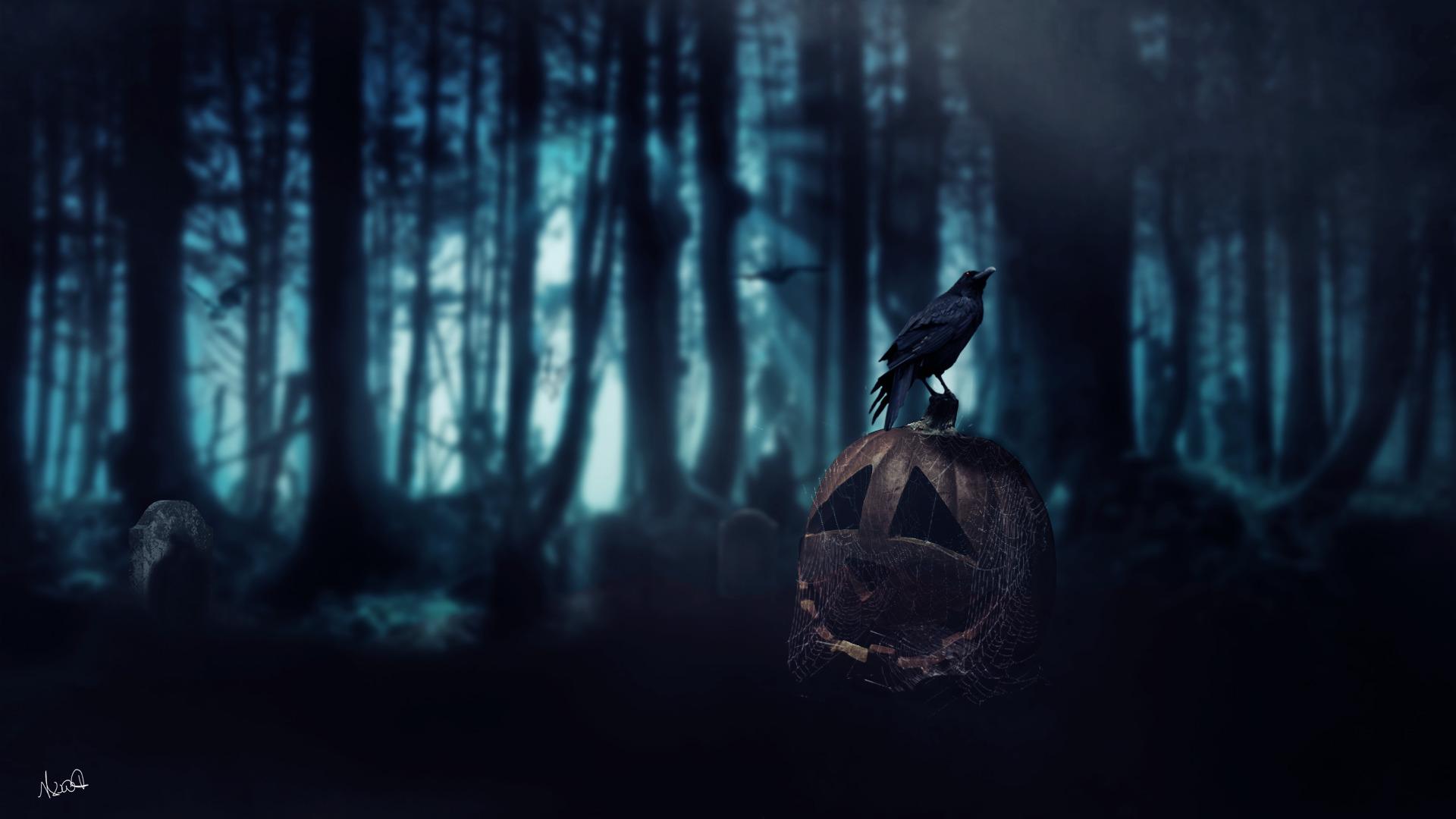 1920x1080 halloween pumpkin dark age crow forest