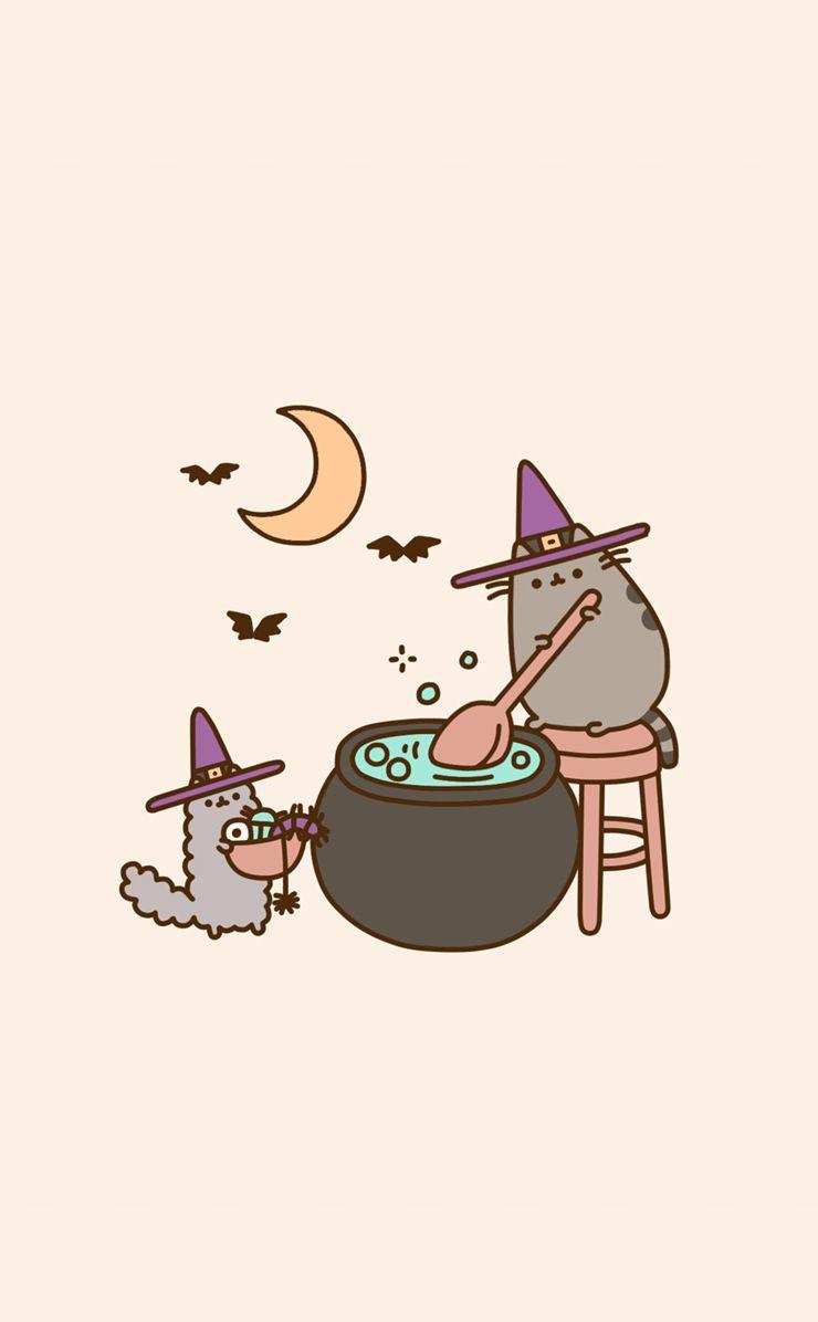 Pusheen Witch on weheartit. Halloween wallpaper iphone, Cute wallpaper, Halloween wallpaper background
