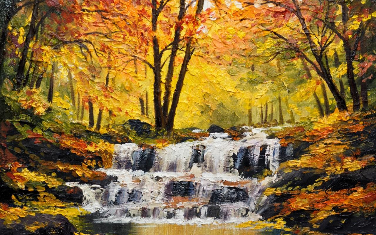 Autumn Wood Waterfall Cascade wallpaper. Autumn Wood
