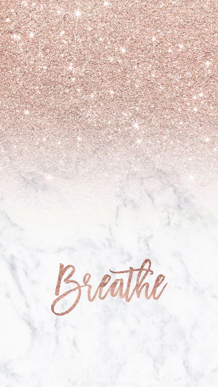 Rose gold glitter ombre white marble breathe typography