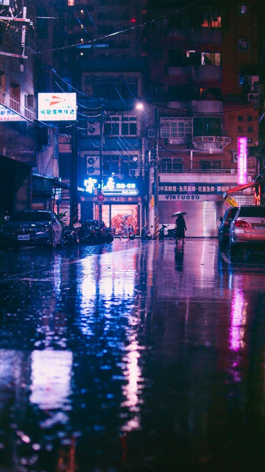 Rain Japan. Rain. Night rain, Cyberpunk aesthetic