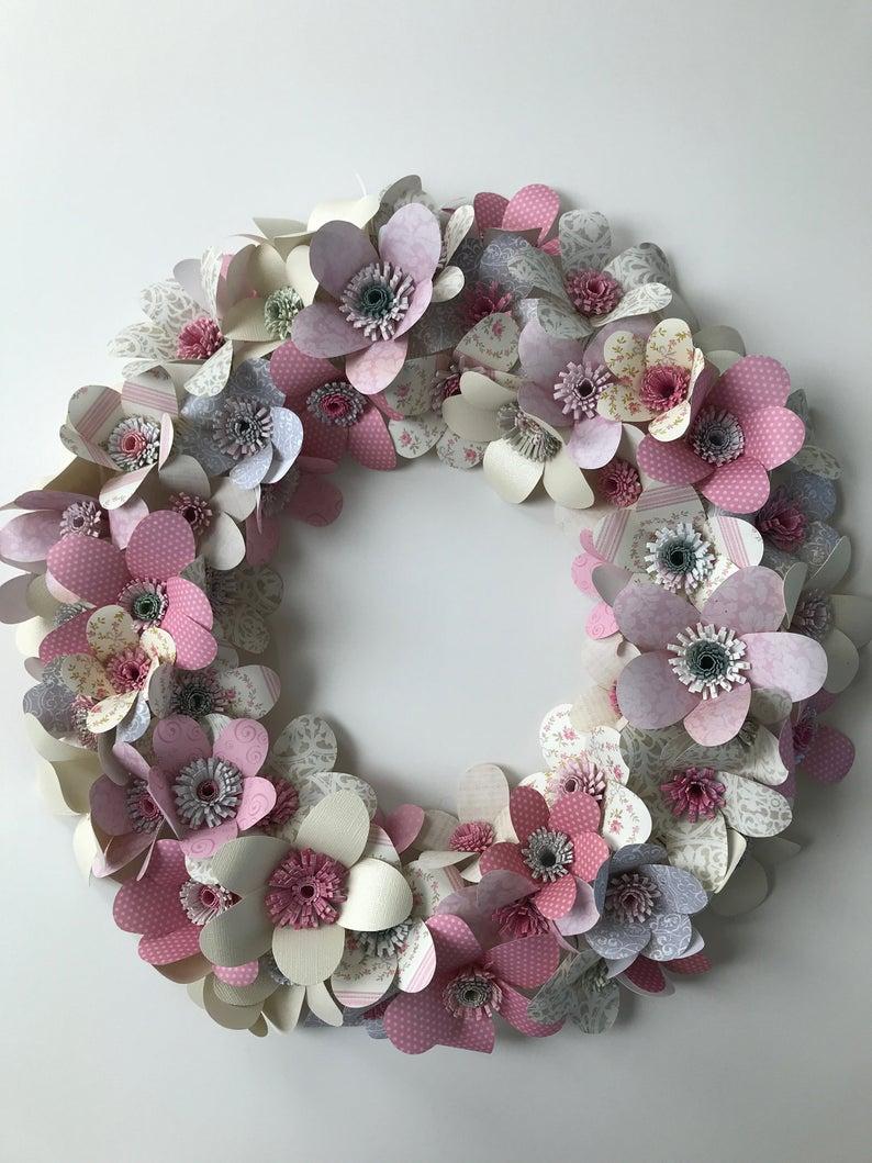 Wreath of Paper Flowers for Bridal Shower, Weddings or Special Gift