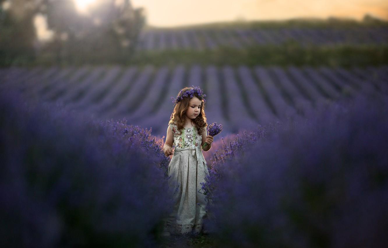 Wallpaper field, nature, dress, girl, wreath, child, a bunch
