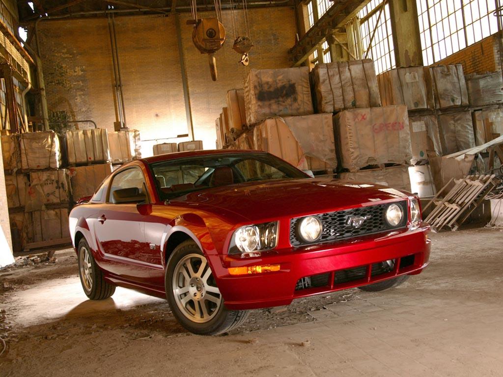 Elegant Red Classic Ford Mustang With Logo Wallpaper