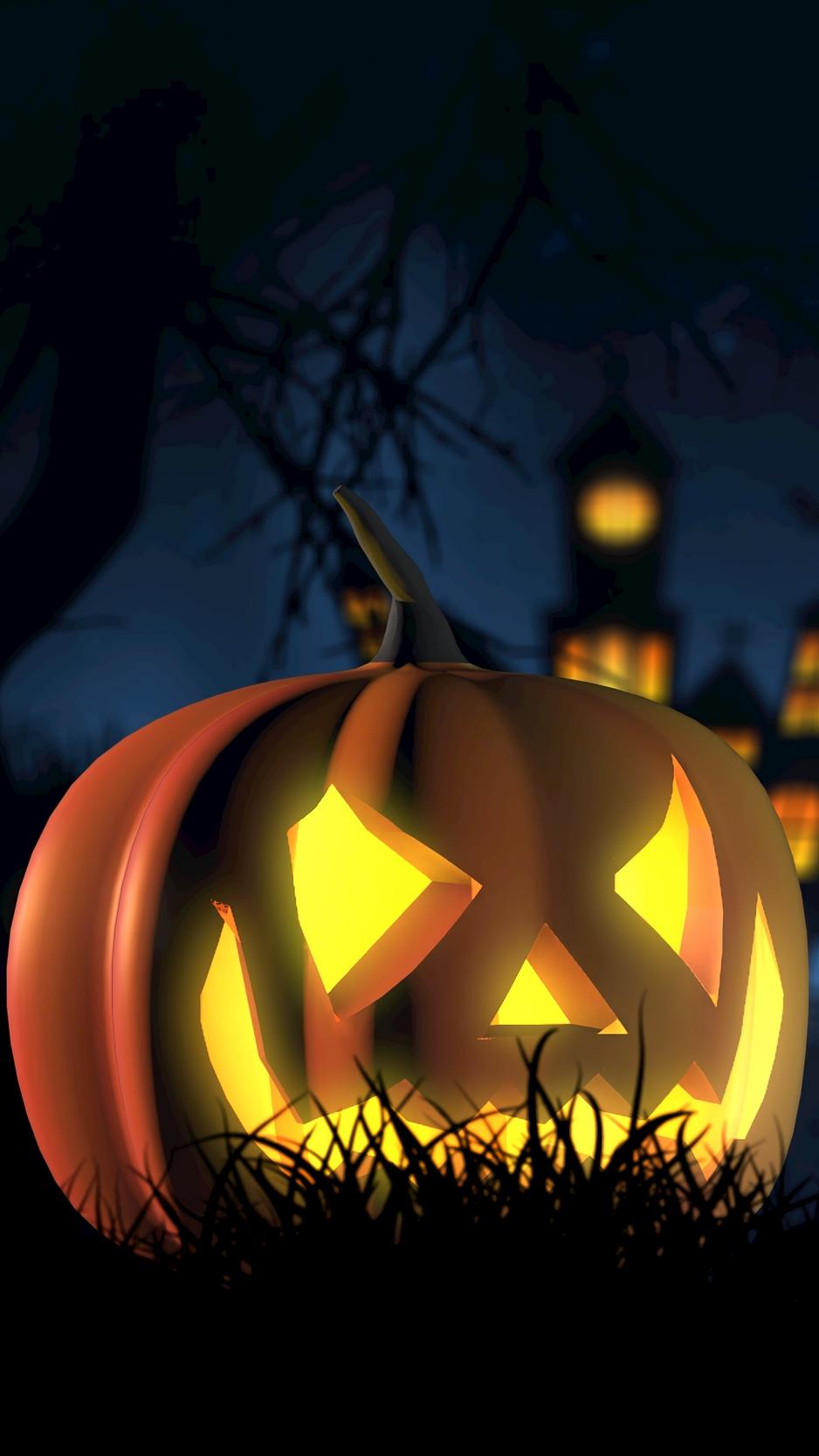 Download wallpaper 938x1668 halloween, pumpkin, spooky, face