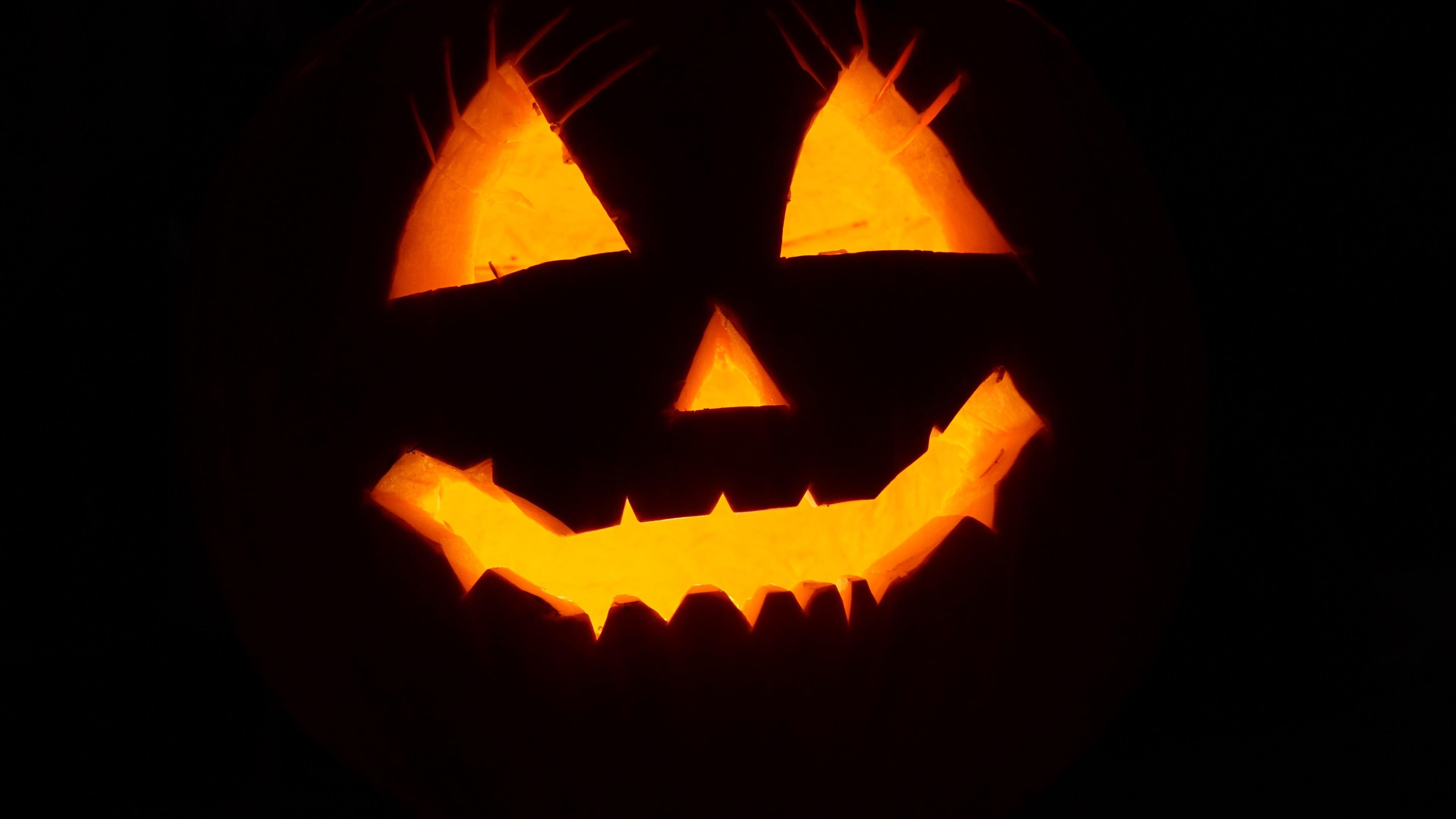 Wallpaper Halloween, pumpkin light, face, black background