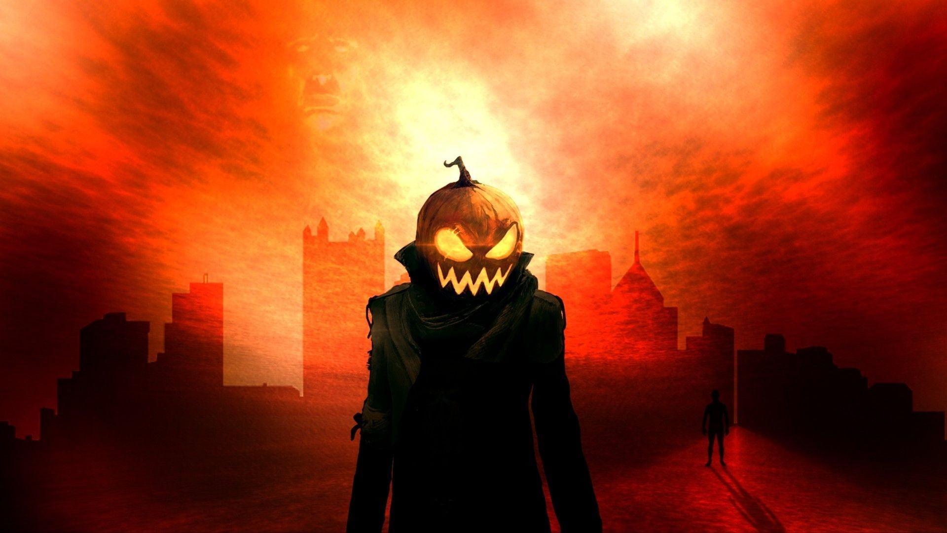 Man with squash head illustration, pumpkin, face, Halloween