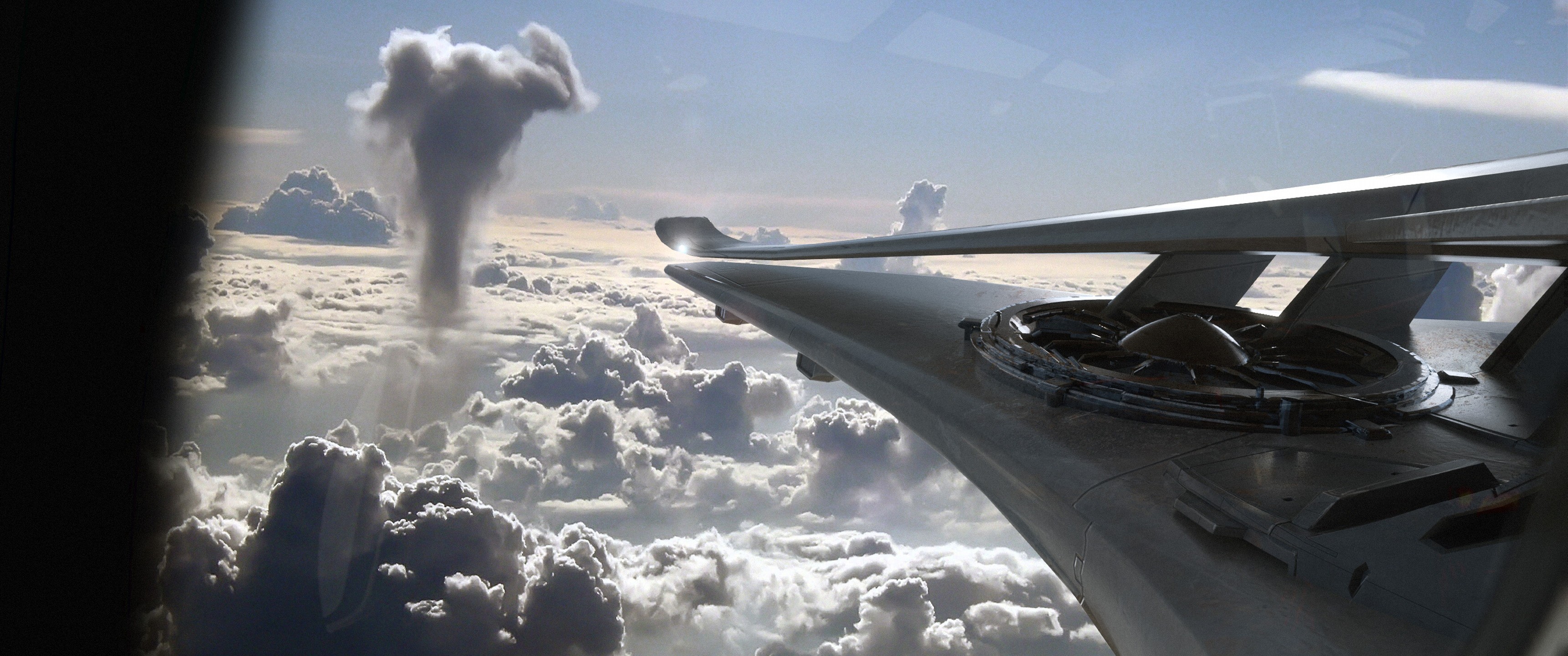 Download 3440x1440 Fantasy Art, Aircraft, Clouds, Skyscape