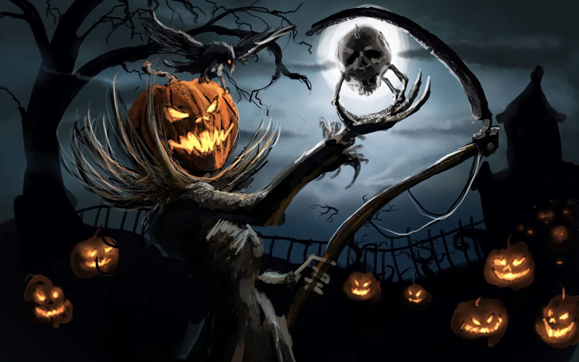 Download wallpaper Halloween, night, ghost, skull for desktop