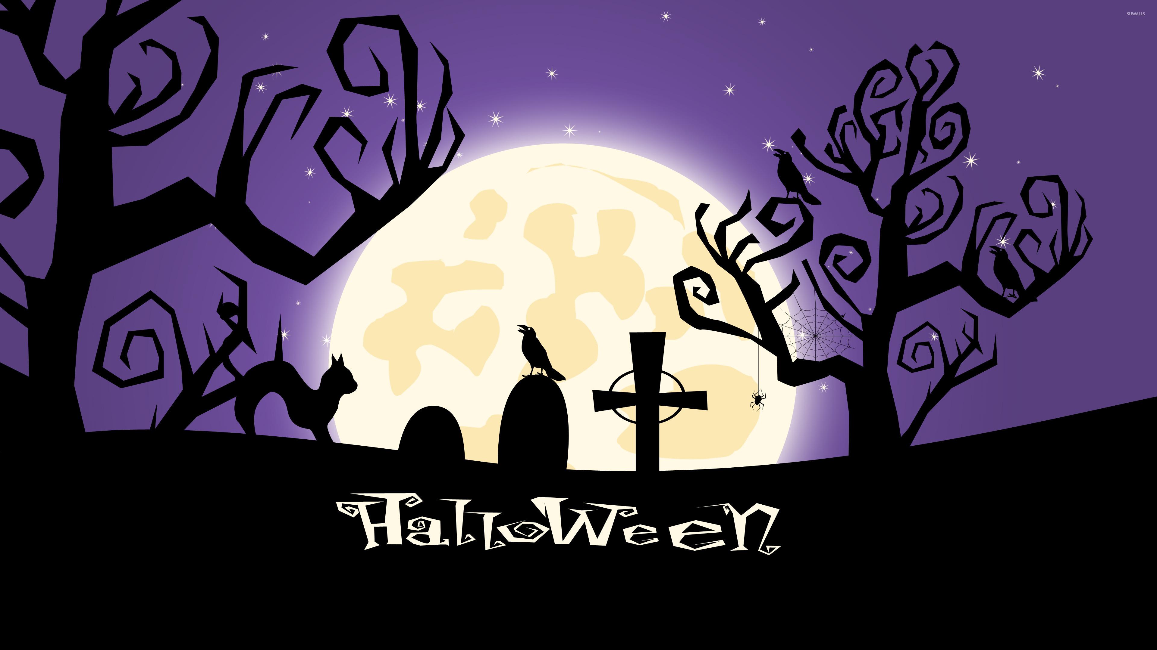 Halloween night in the graveyard wallpaper