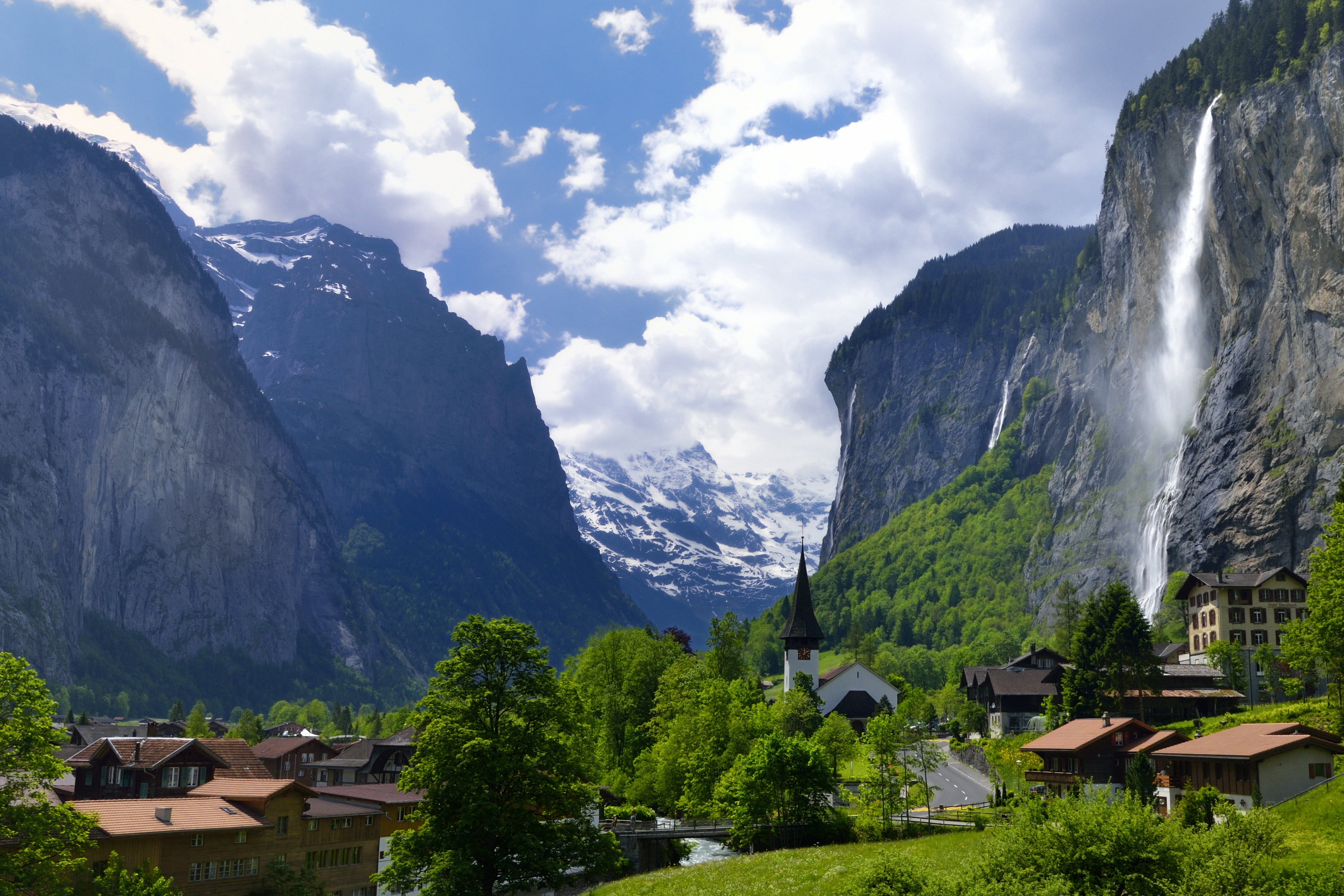 HD wallpaper: Lauterbrunnen Valley, Switzerland, green leaf