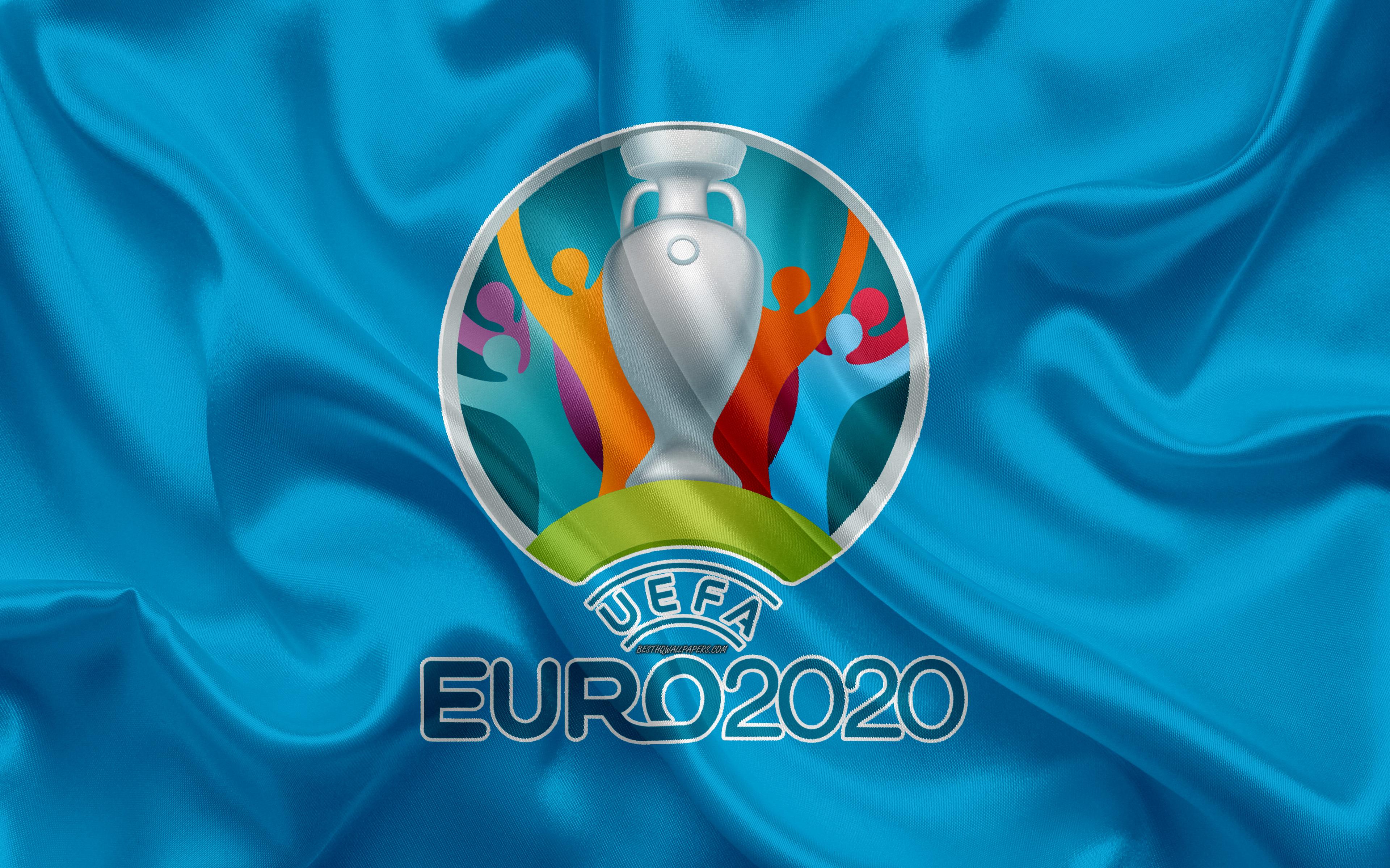 Download wallpapers UEFA Euro 2020, logo, 4k, silk texture