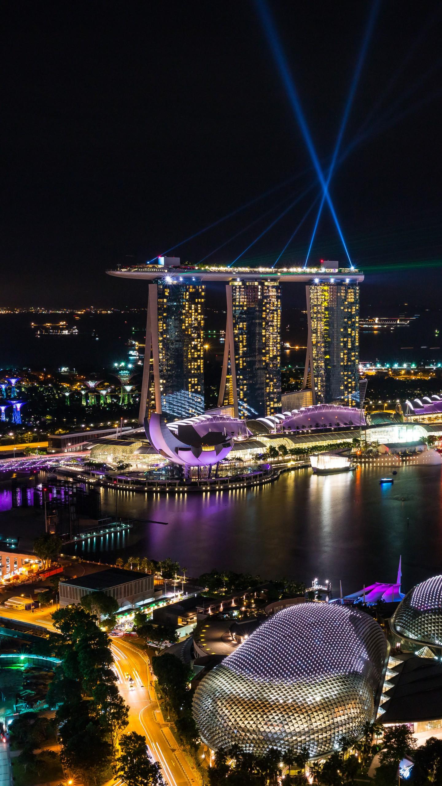 Wallpaper Singapore, Marina Bay, Night view, Architecture