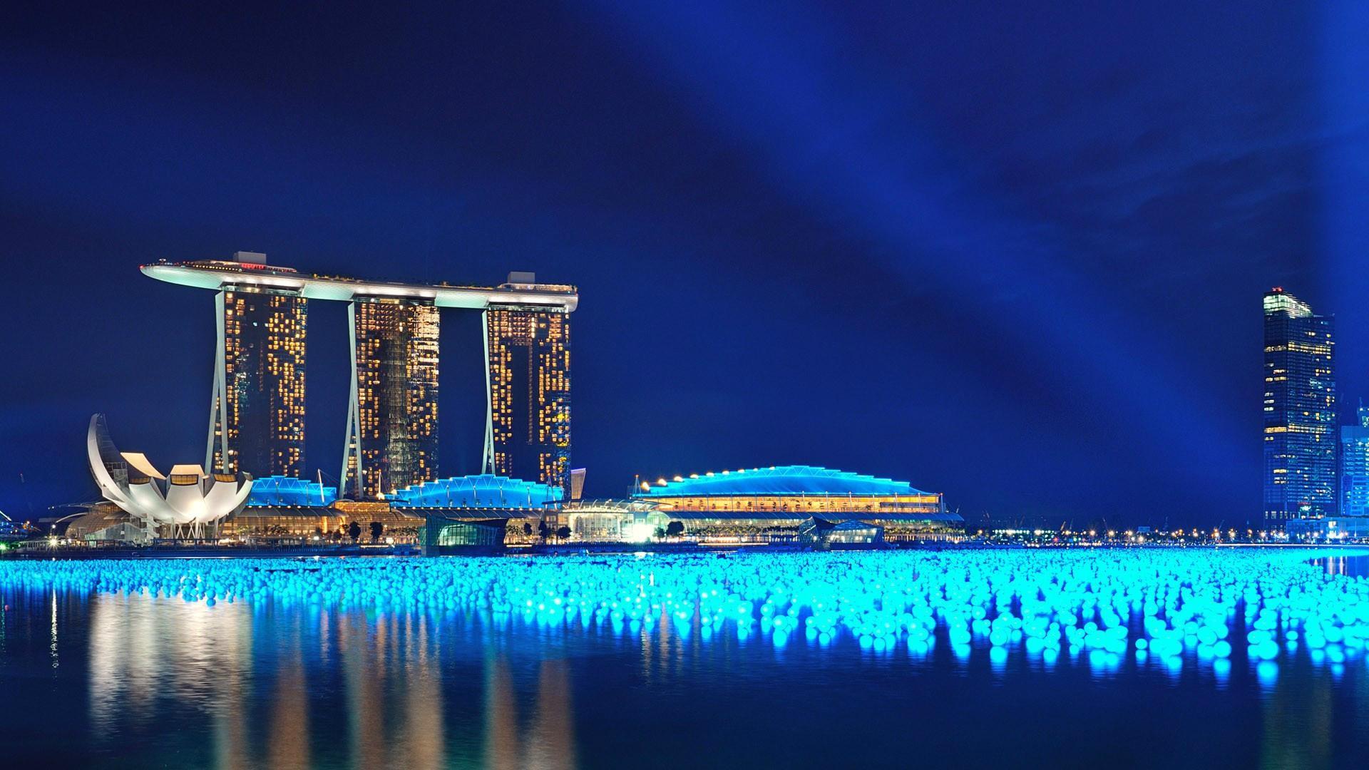 night, Singapore, glowing, Marina Bay Sands, cities