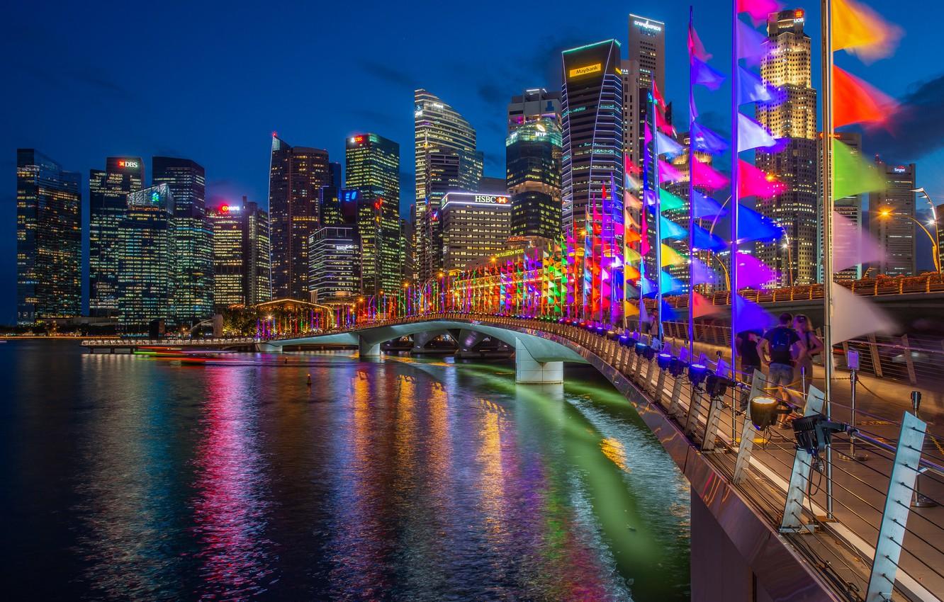 Wallpaper bridge, building, home, Bay, Singapore, night city