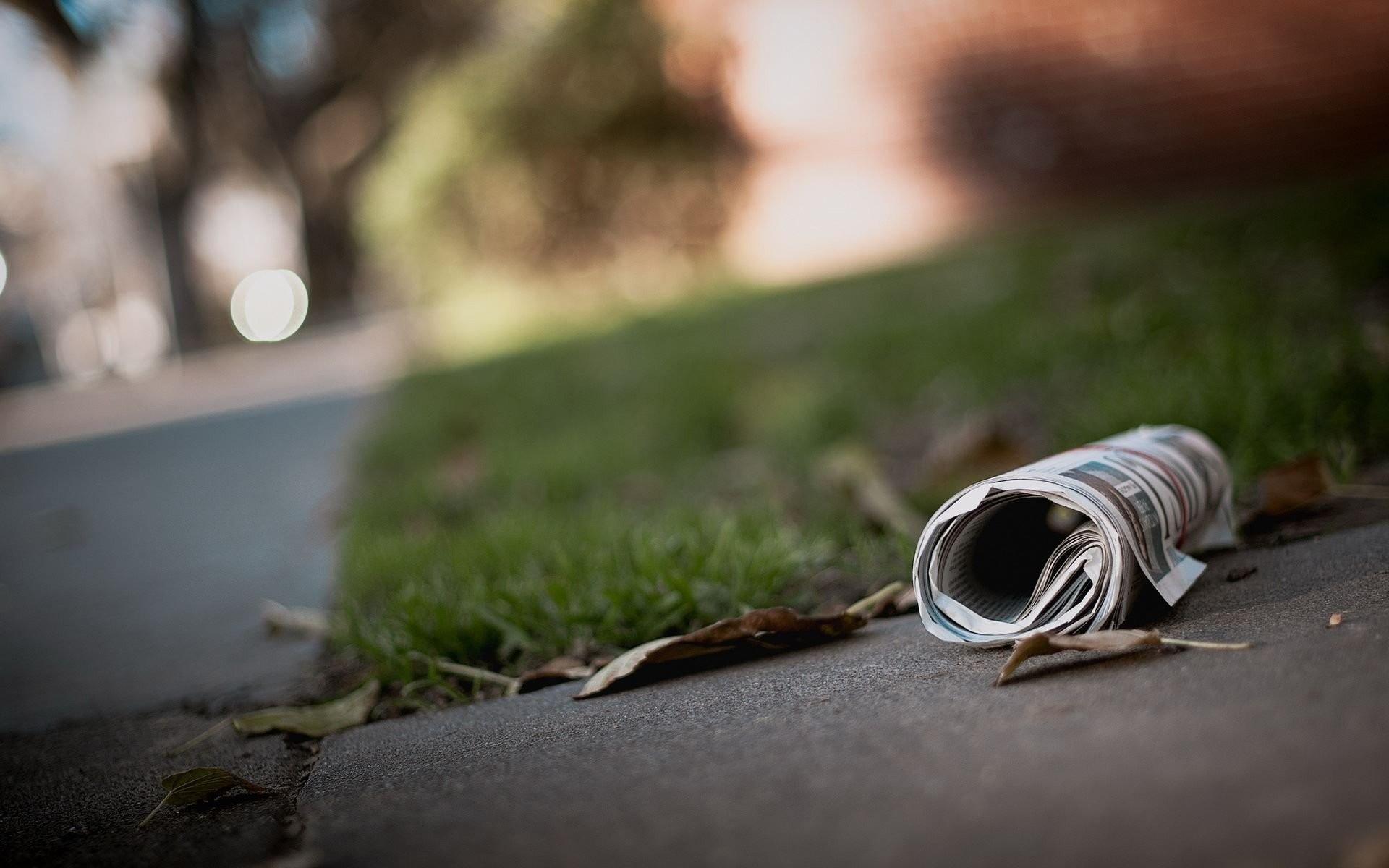 Newspaper, On, The, Sidewalk, Macro
