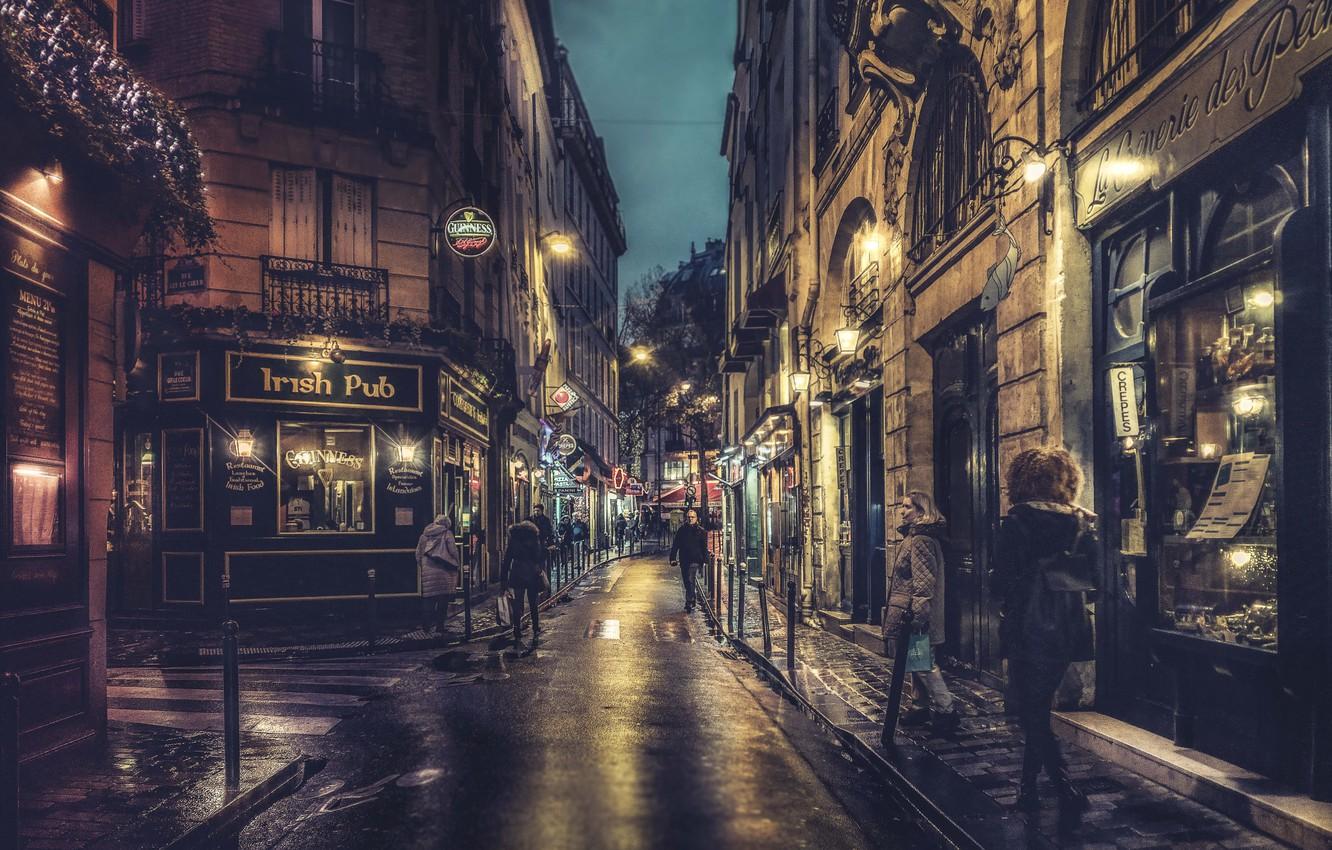 Wallpaper Paris, night, France, street, people, lamps