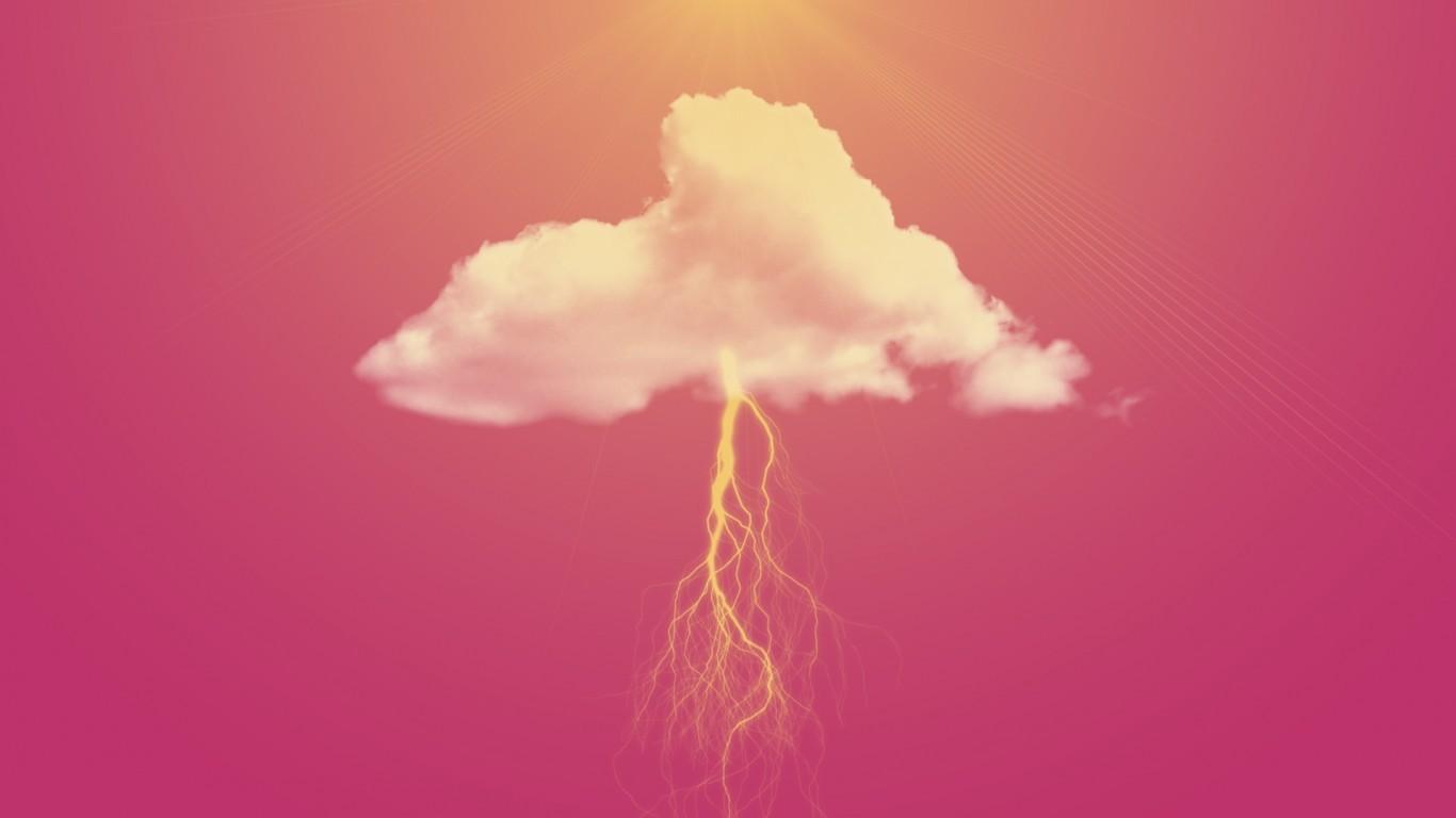 Download 1366x768 Lightning, Cloud, Minimal, Pink Sky, Sun
