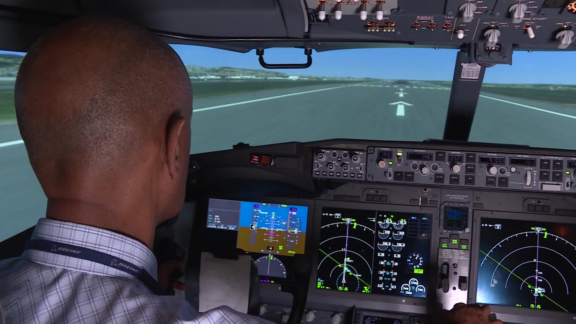 Inside the training simulator for Boeing 737 Max 8 plane
