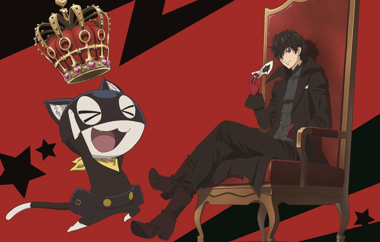Wallpaper cat, chair, crown, mask, Joker, guy, the throne