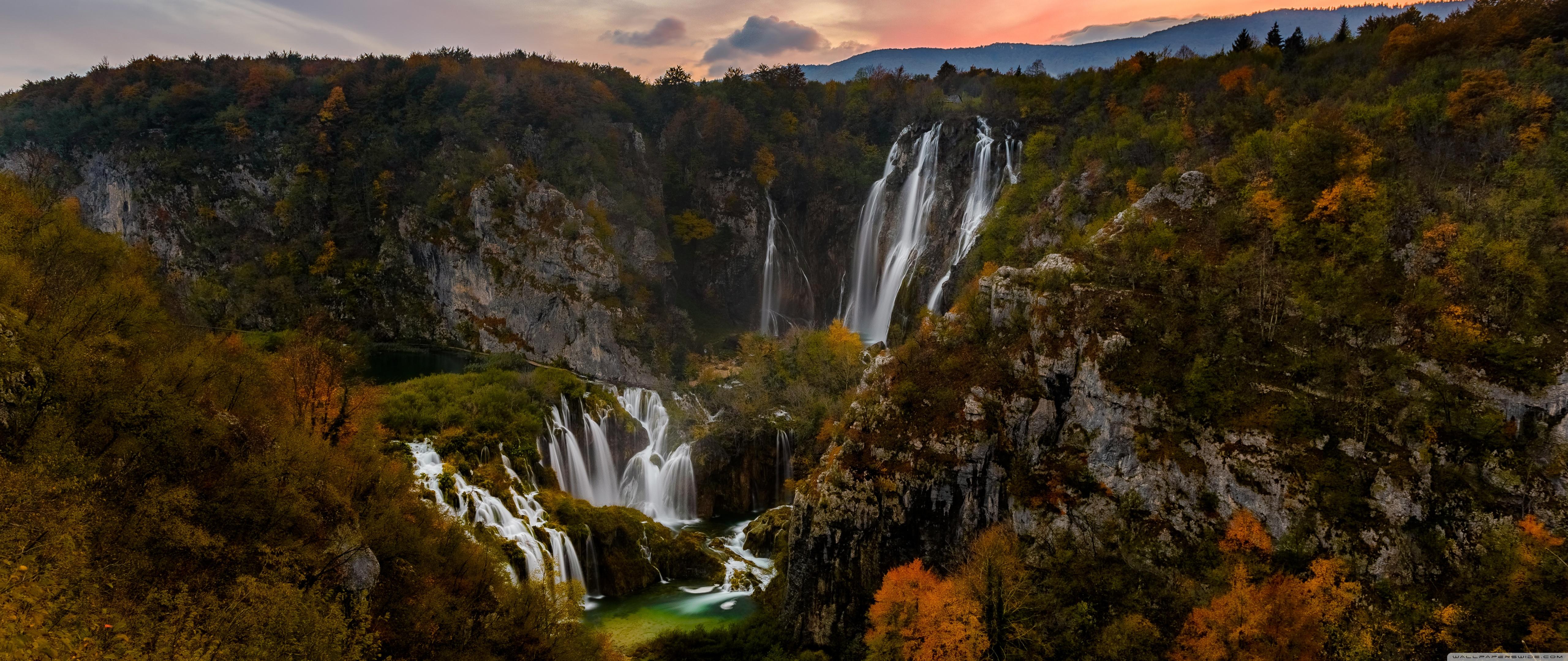 Autumn, Waterfall, Plitvice Lakes National Park, Croatia Ultra HD