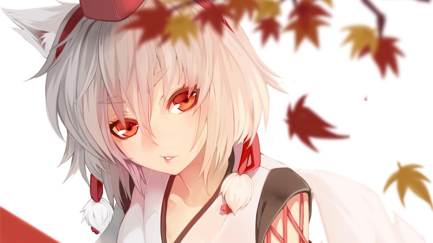 Close Up, Video Games, Touhou, Leaves, Animal Ears, Red Eyes