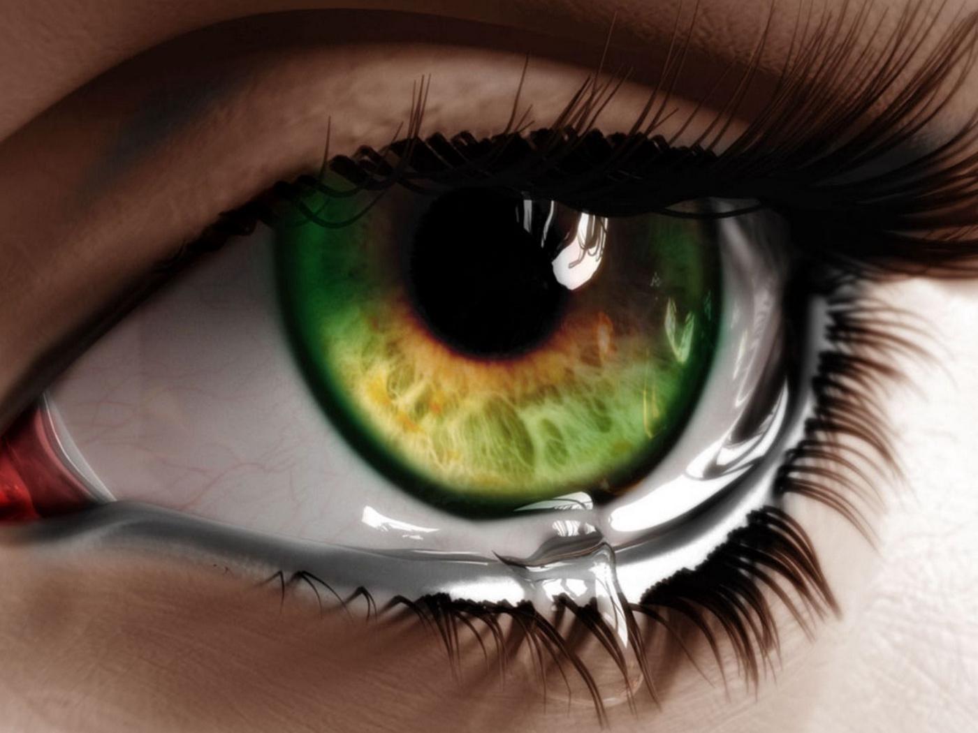 Download wallpaper 1400x1050 eye, tear, macro, green, eyelashes standard 4:3 HD background