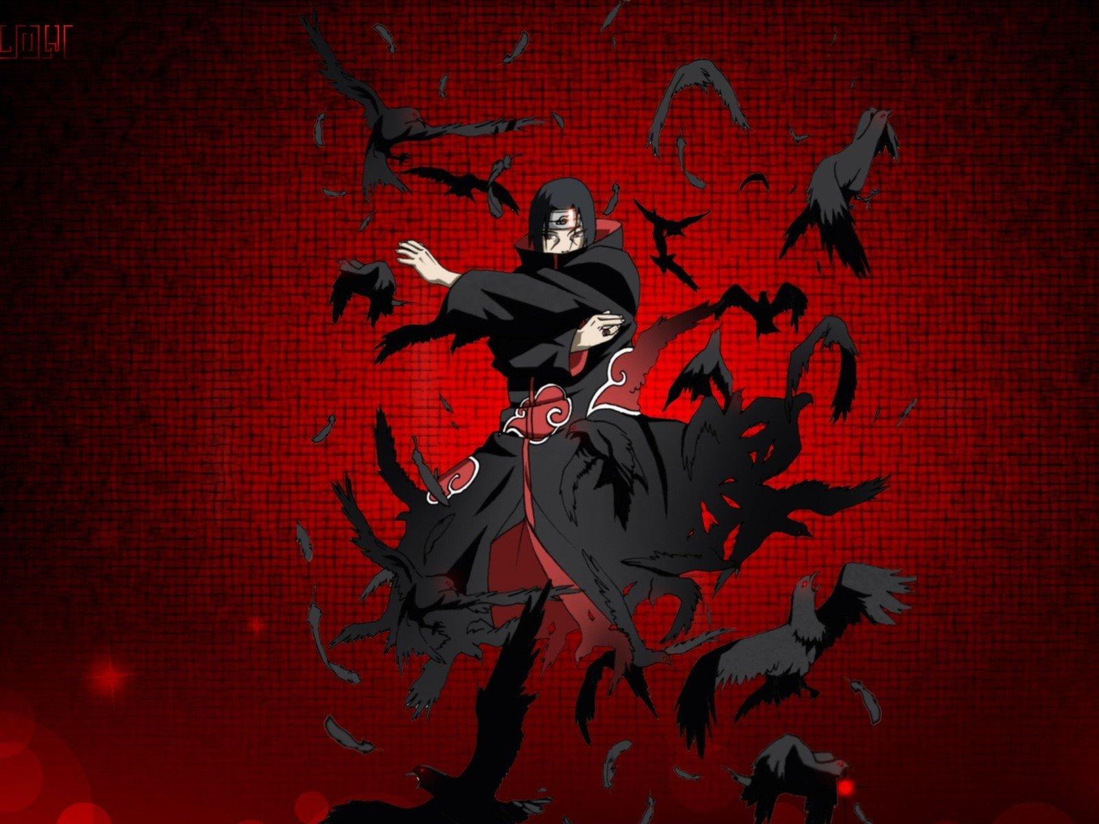Uchiha Itachi, Raven, Red background, Akatsuki, Anime boys HD