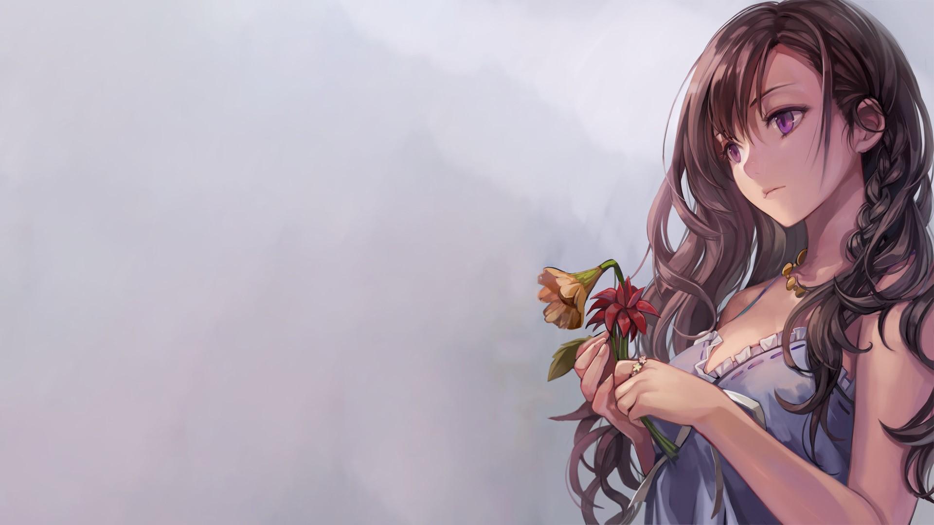 1920x1080 simple background anime girls flowers