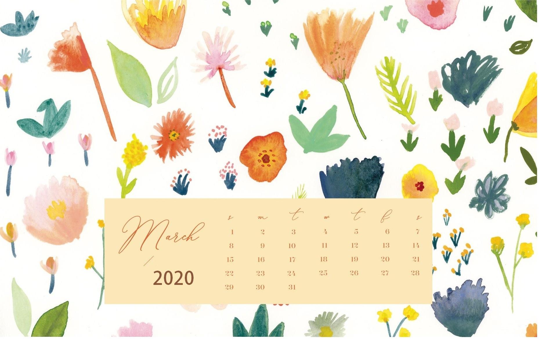 Cute March 2020 Calendar Printable Floral Design Wallpaper