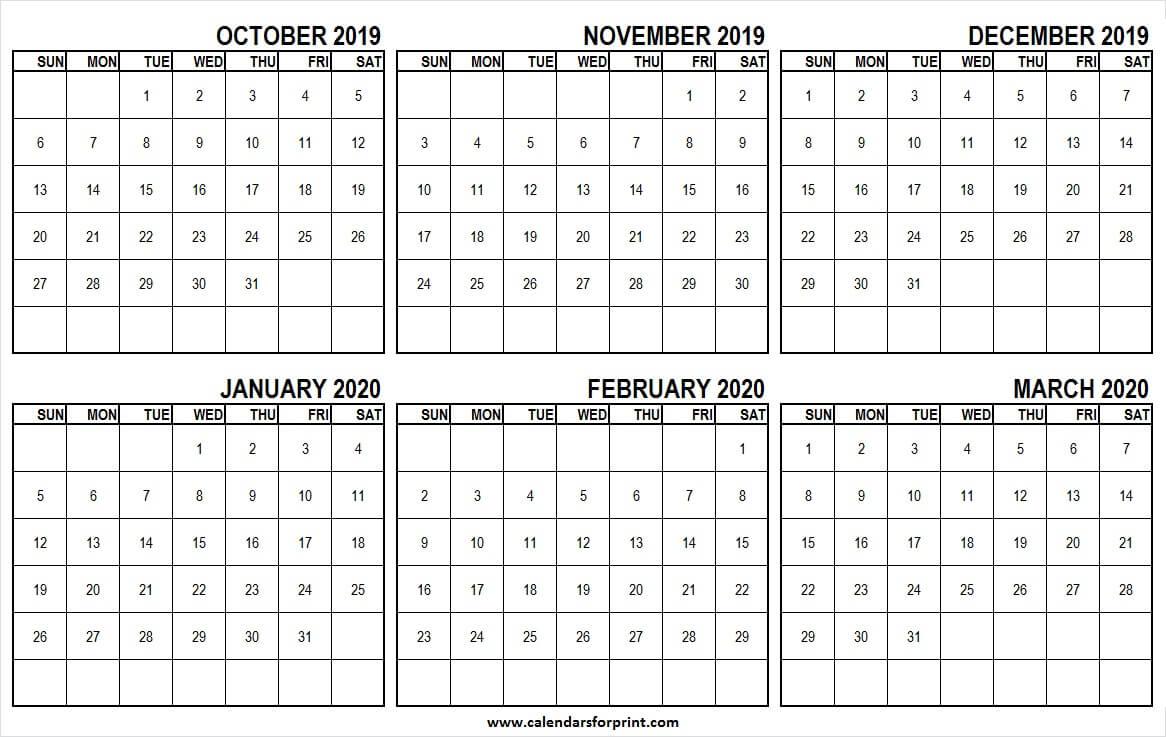Print Free October 2019 March 2020 Calendar