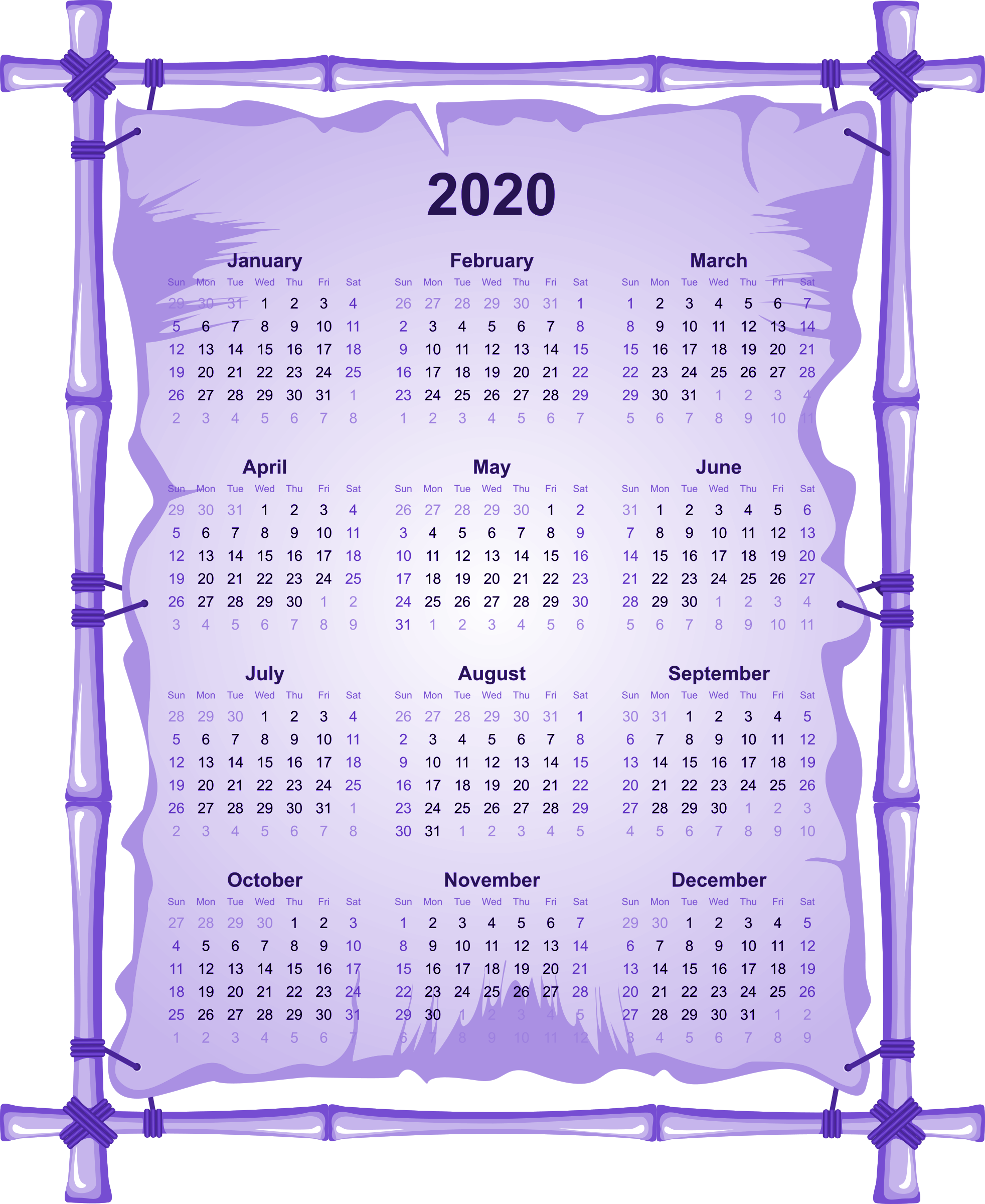 2020 Calendar PNG Transparent Image