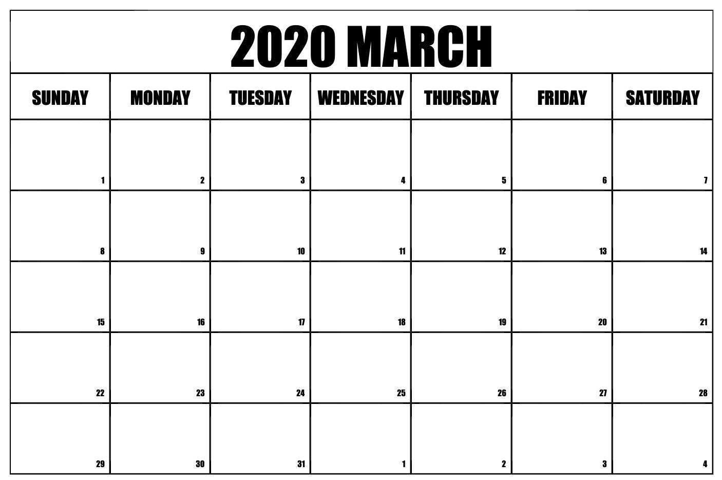 Blank Printable March 2020 Calendar Word Document