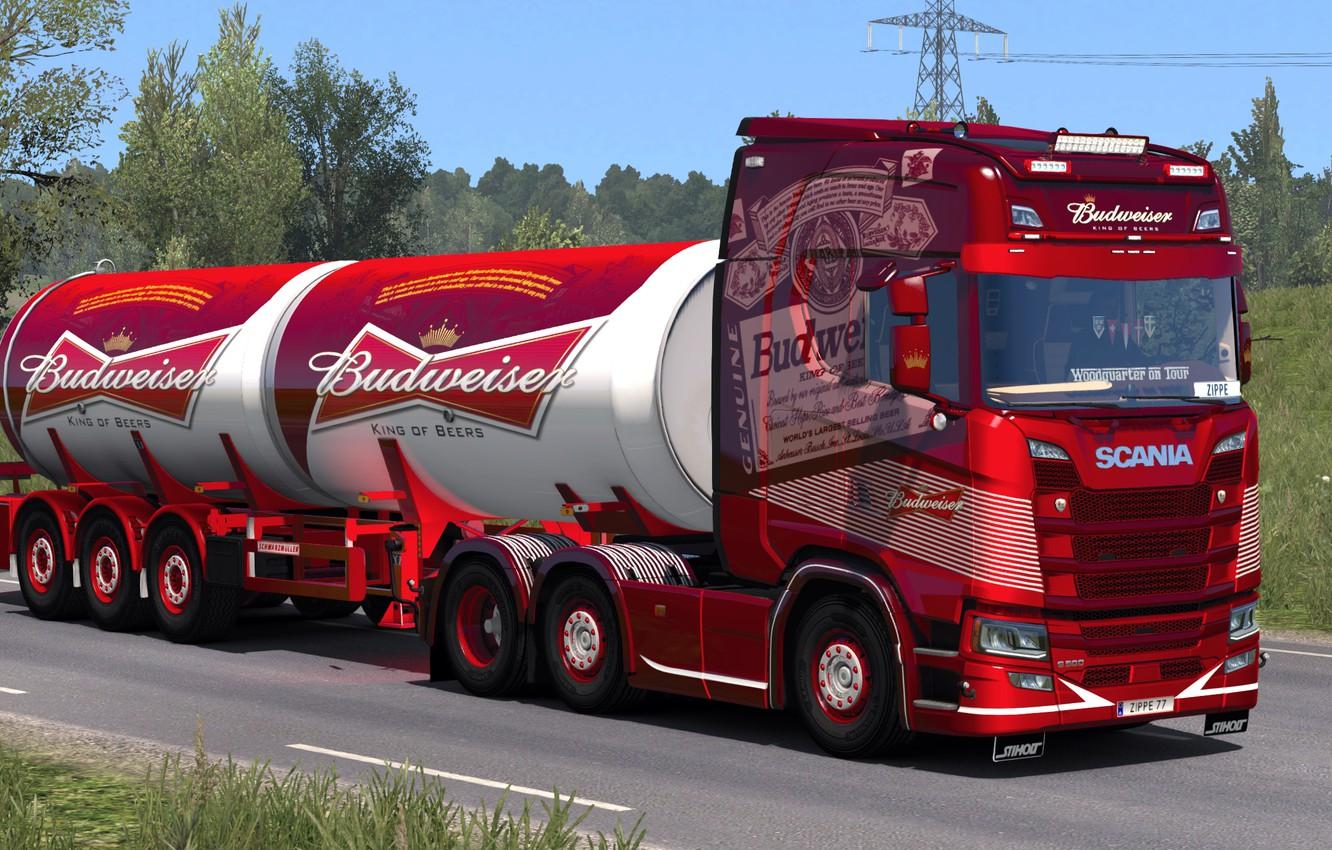 Wallpaper road, truck, Scania, ETS Budweiser, Euro Truck Simulator - for desktop, section игры