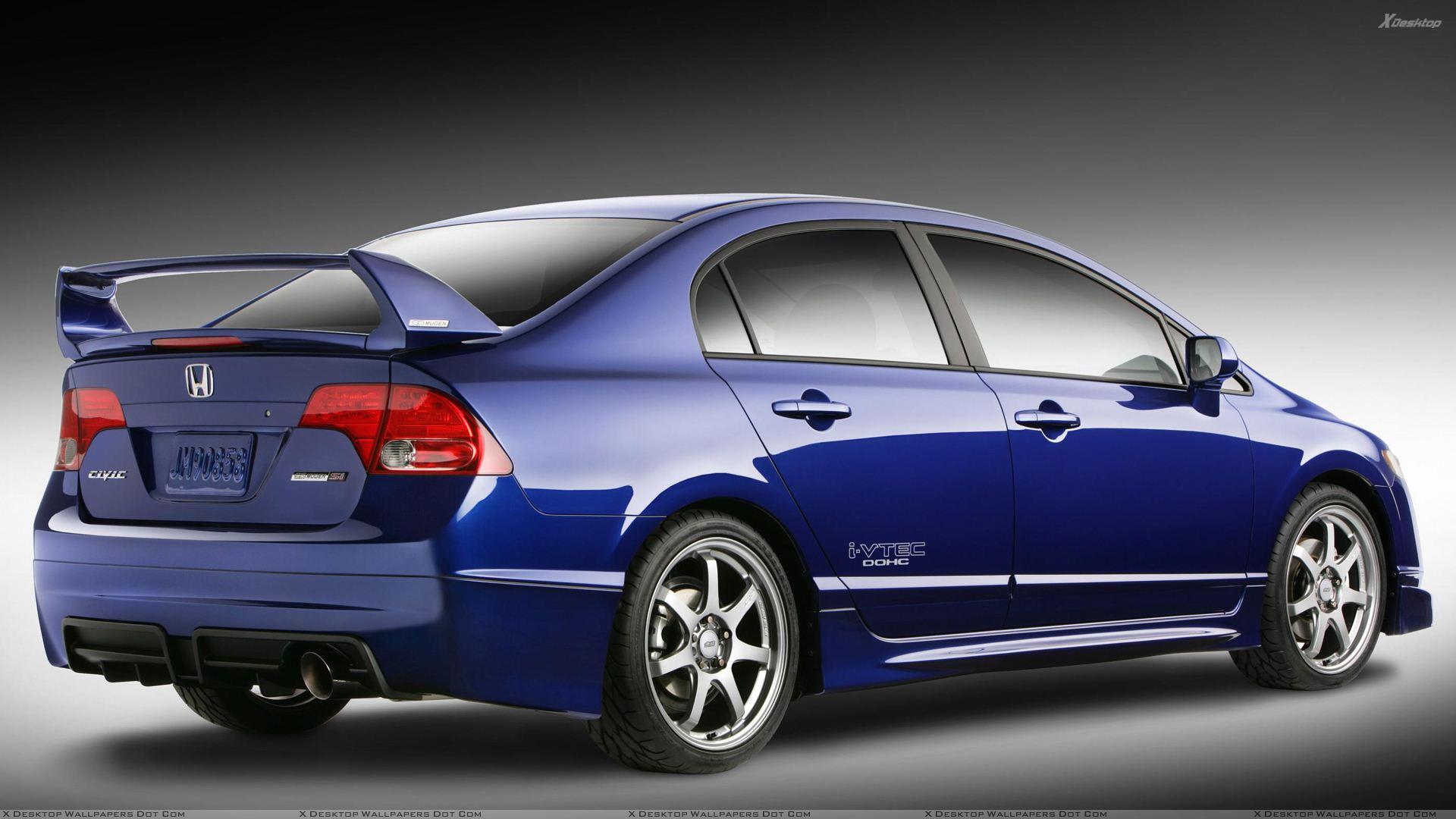 Side Back Pose Of 2008 Honda Civic Mugen Si Sedan In Blue Wallpaper