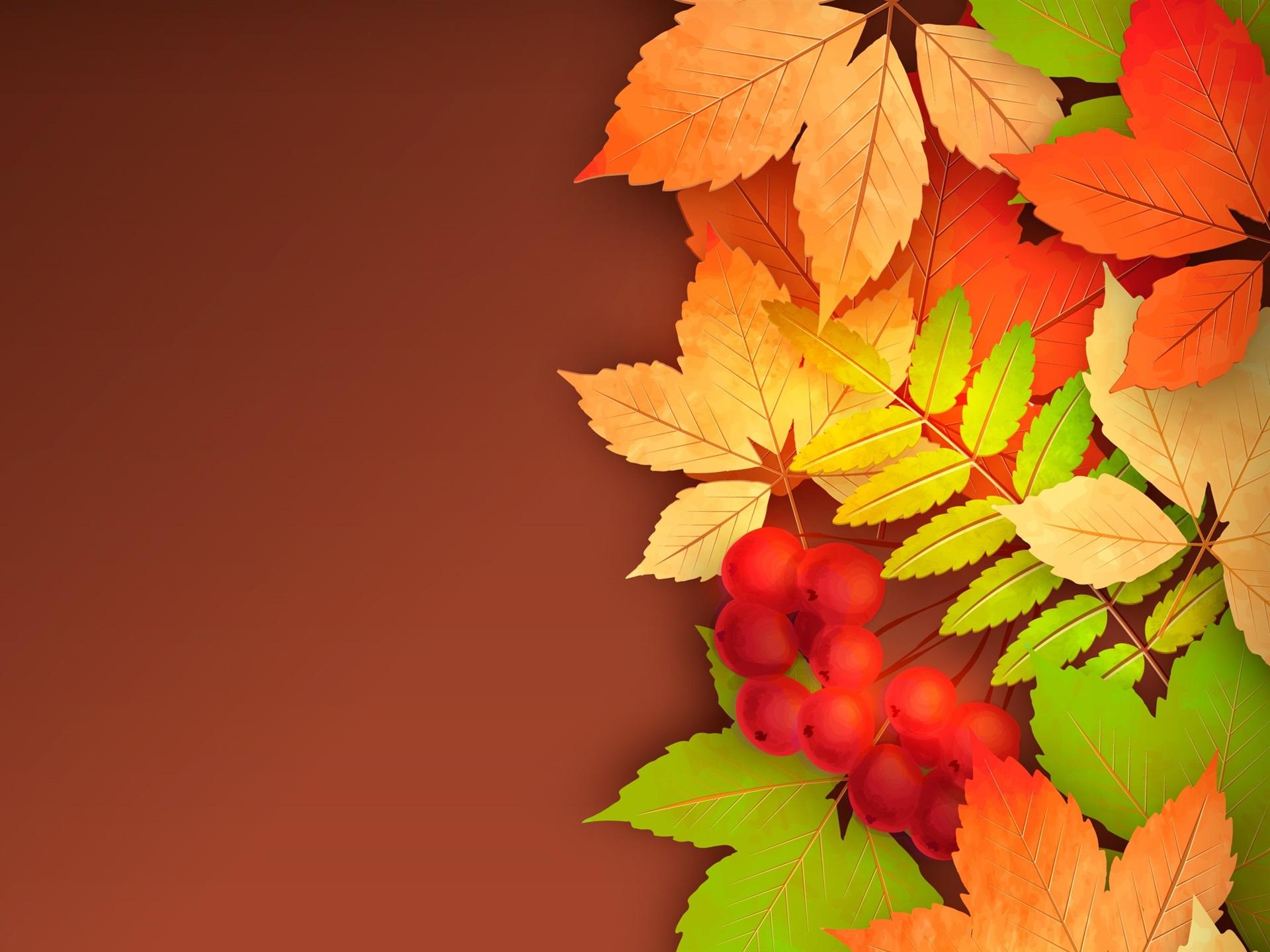 Wallpaper Berries, yellow leaves, autumn, vector picture