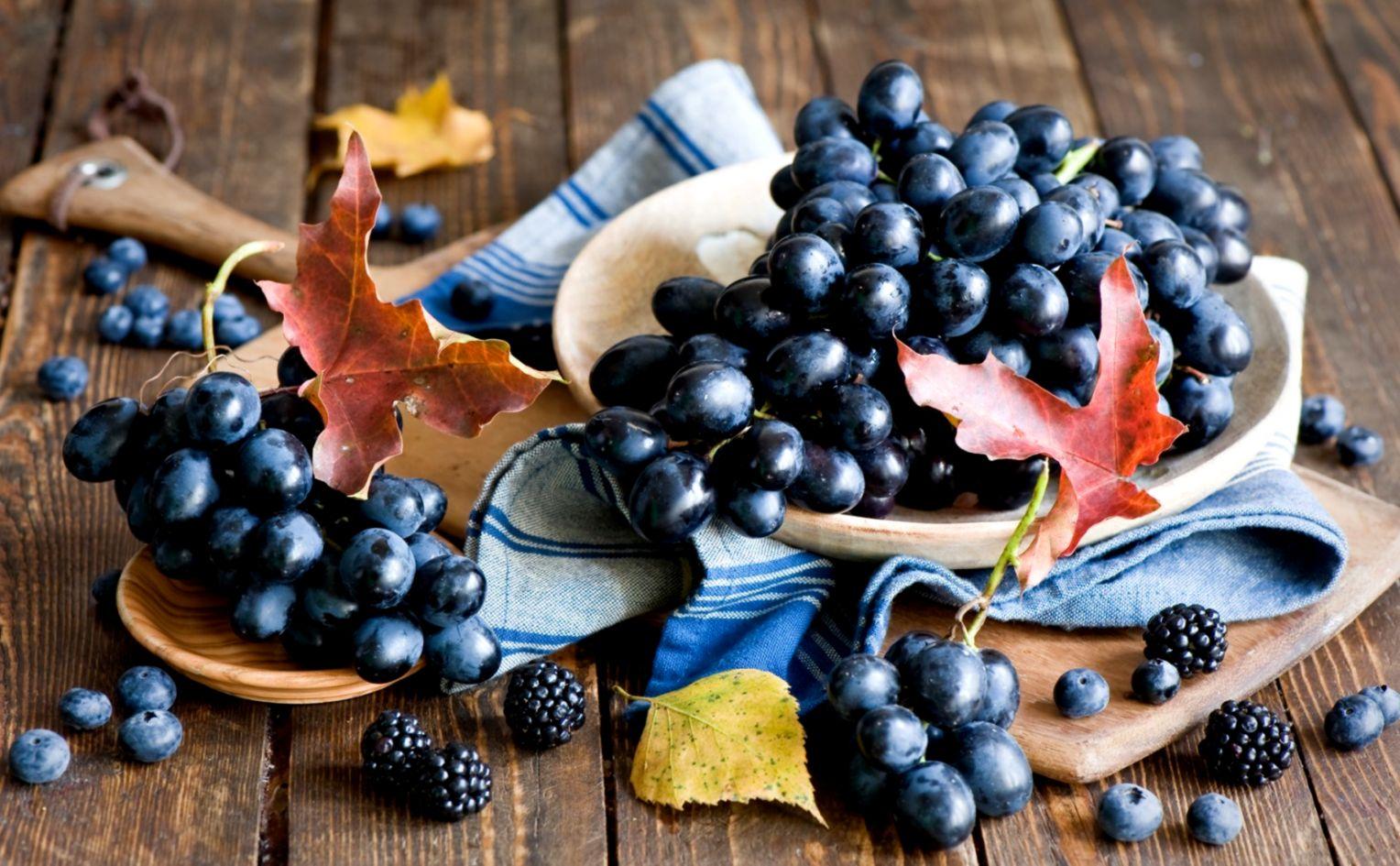 Grapes Berries Blueberries Leaves Autumn HD Wallpaper