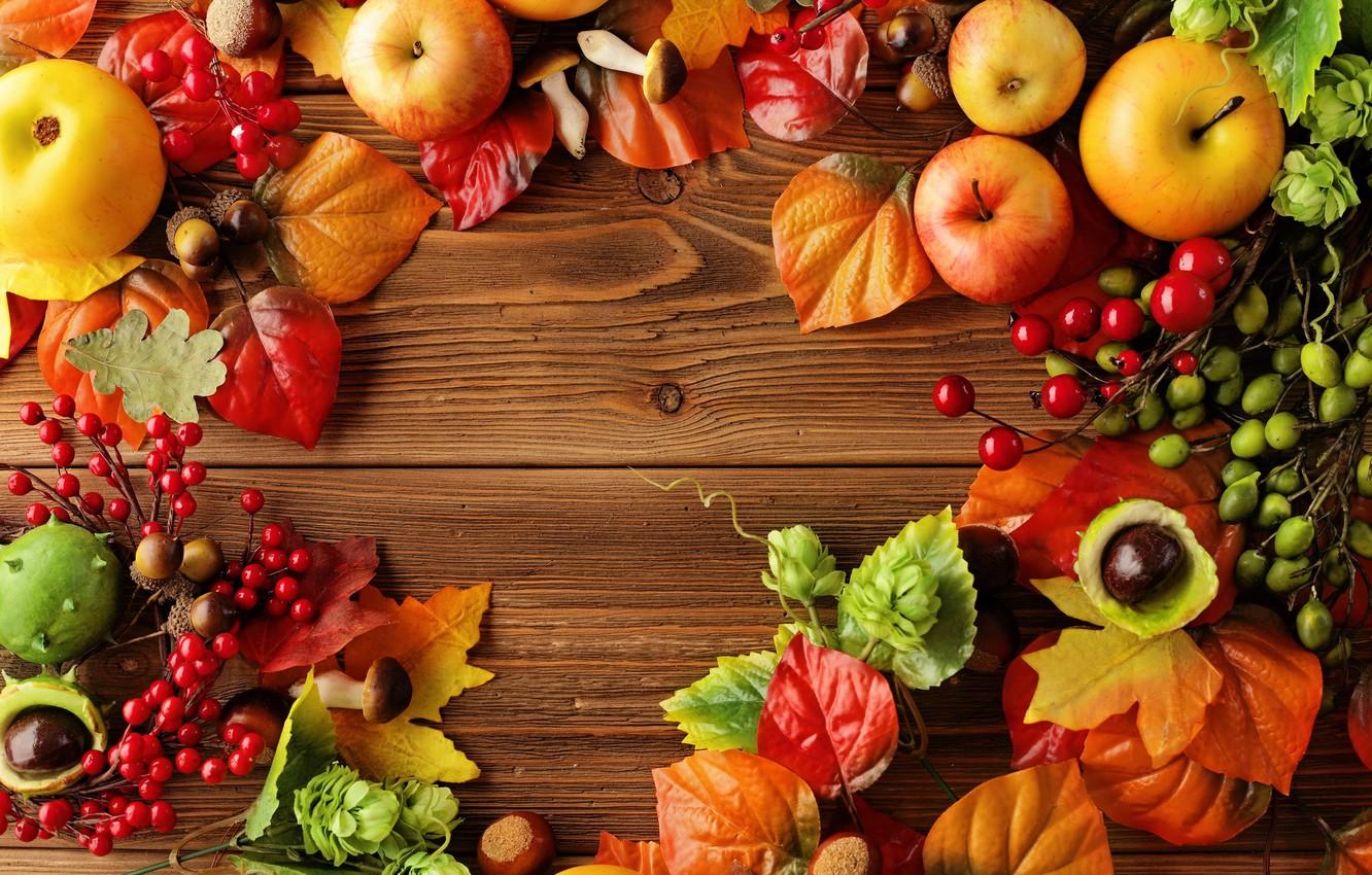 Wallpaper autumn, leaves, apples, still life, autumn, leaves