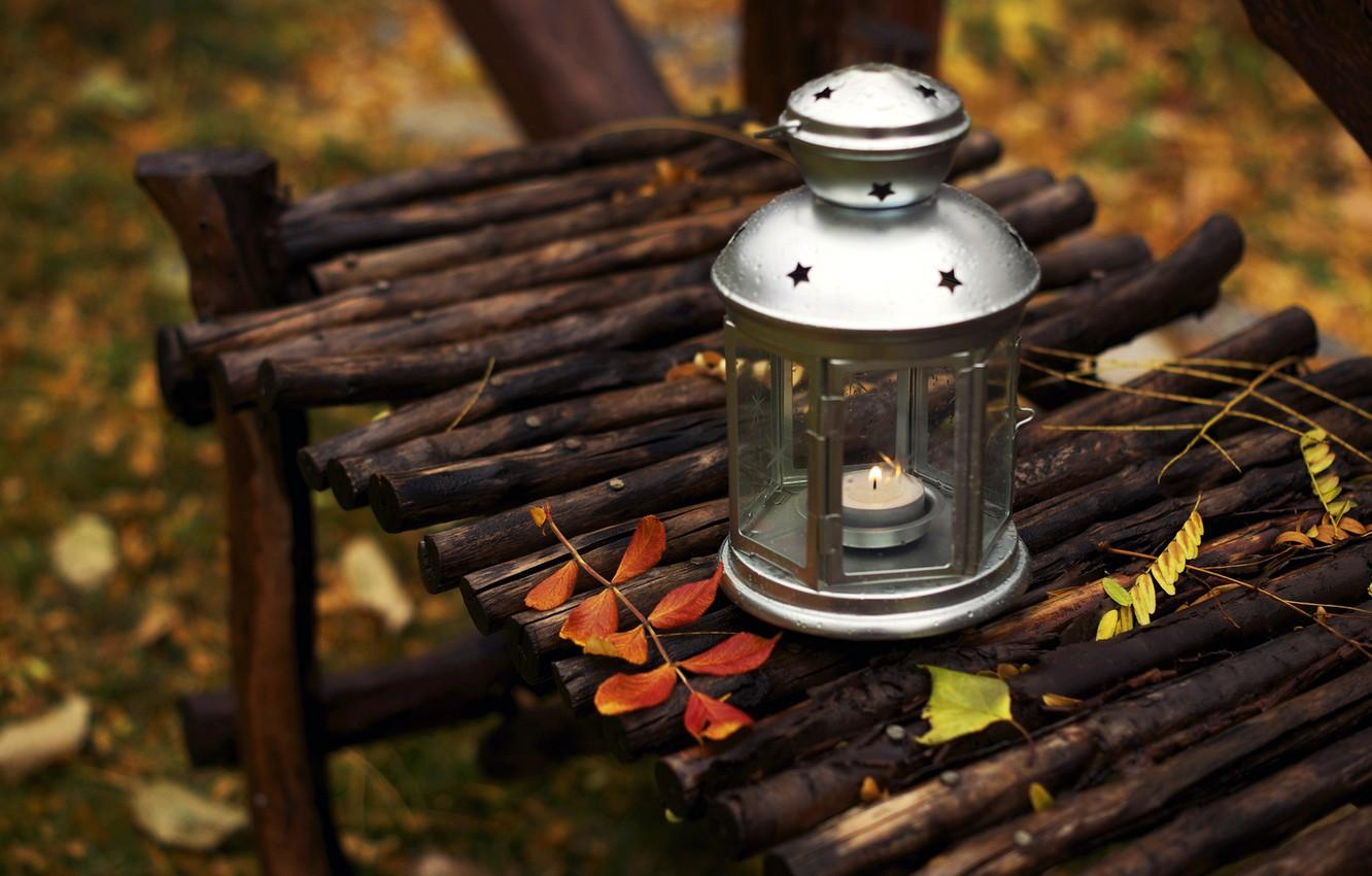 Wallpaper autumn, leaves, bench, nature, candle, shop, flashlight, lantern, shop, bench, Ikea image for desktop, section разное