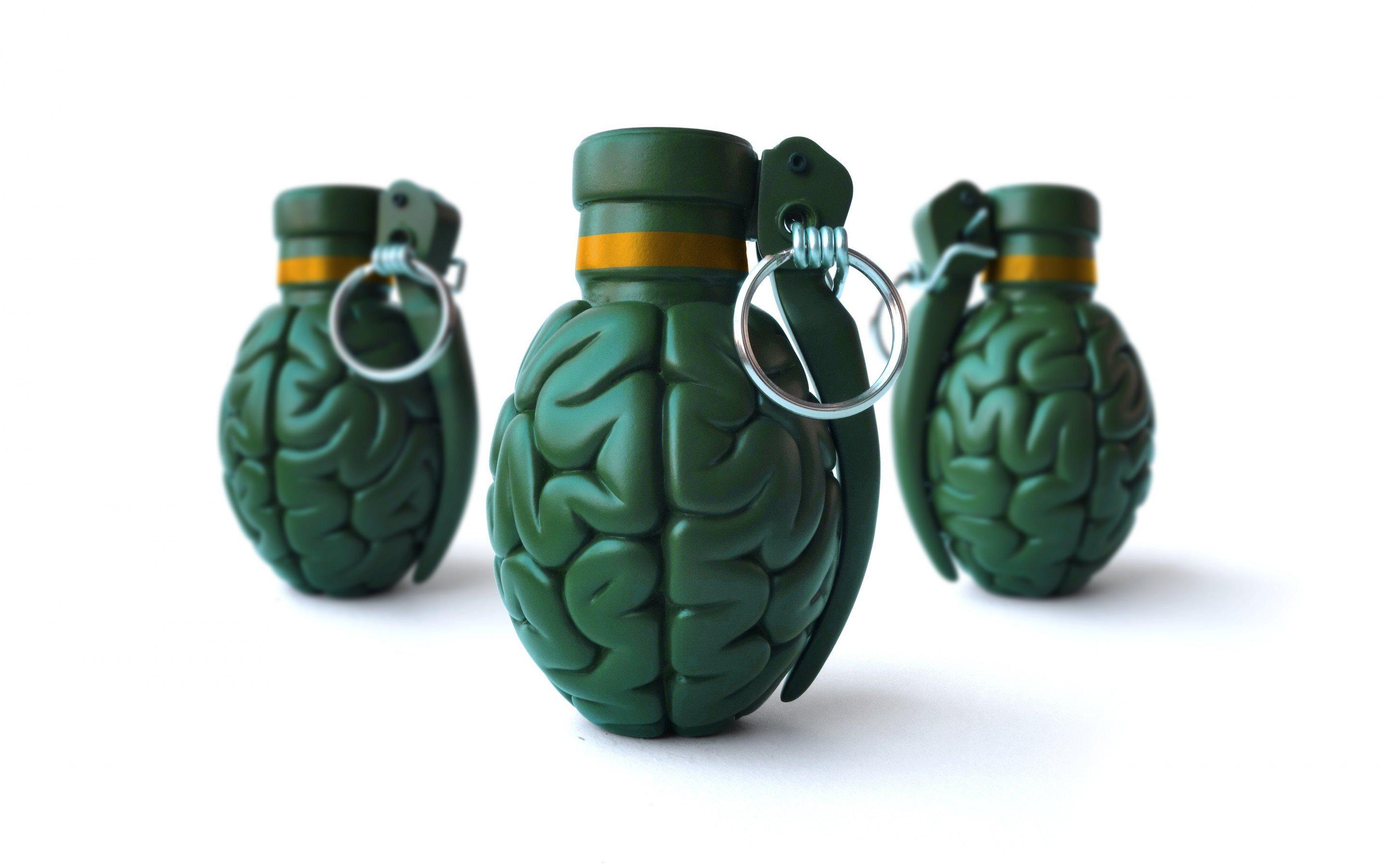 Download wallpaper 3D grenade, green grenade, 3D brain