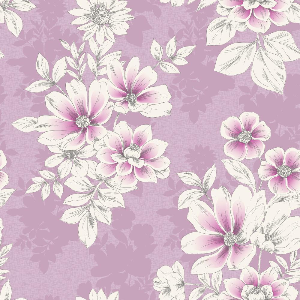 Details about Flower Wallpaper Floral Pattern Modern Metallic Pink Lilac Purple White Rasch