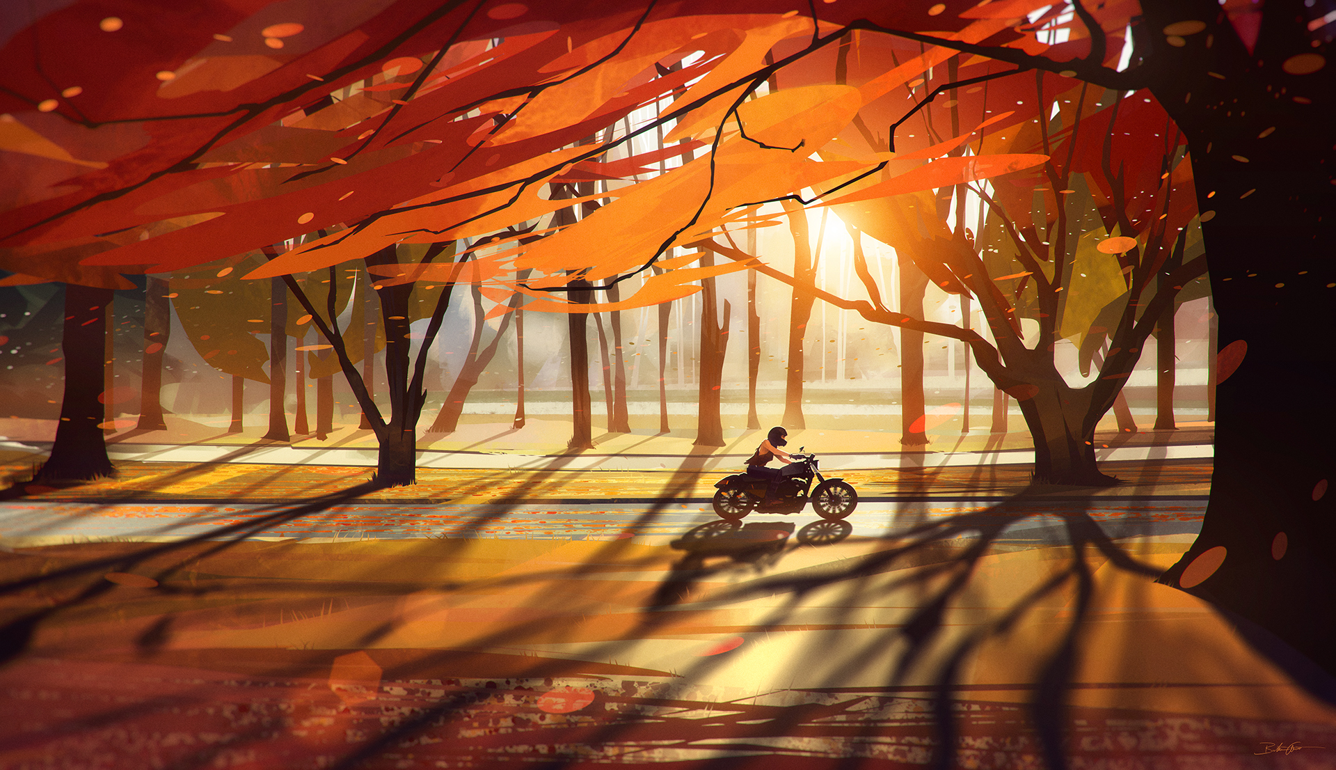 Autumn Fall Countryside Biker Laptop Full HD 1080P